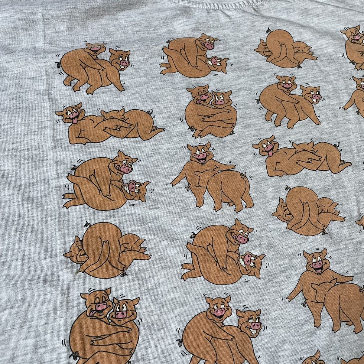 Vintage Vintage Y2K All Over Print Graphic Tee Pigs Funny Cream L Size US L / EU 52-54 / 3 - 7 Thumbnail
