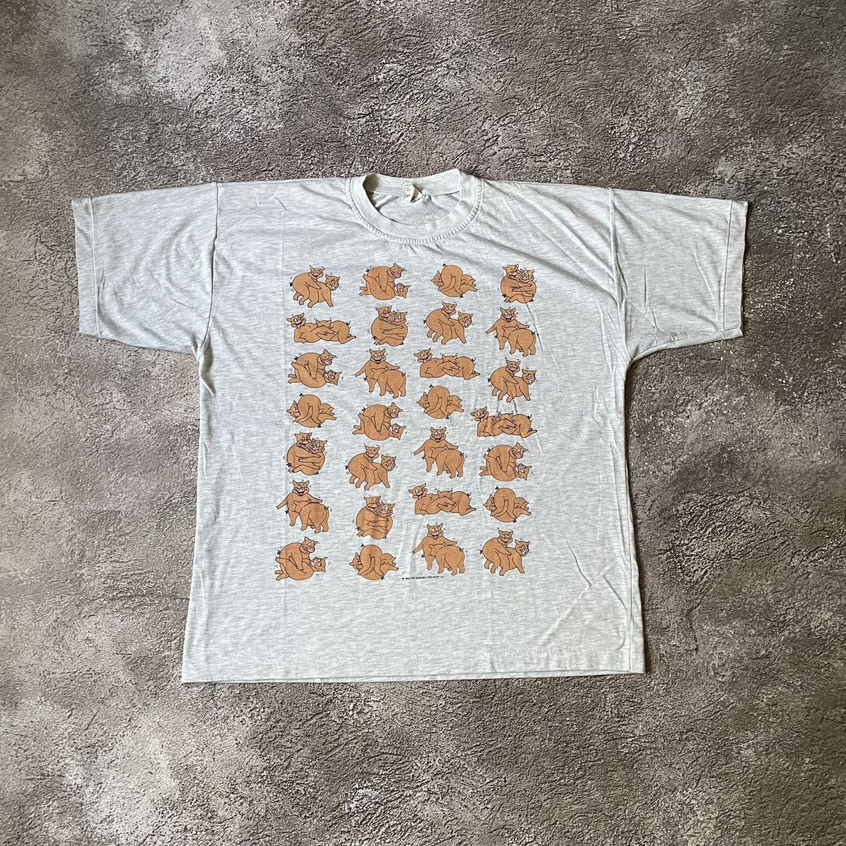 Vintage Vintage Y2K All Over Print Graphic Tee Pigs Funny Cream L Size US L / EU 52-54 / 3 - 2 Thumbnail
