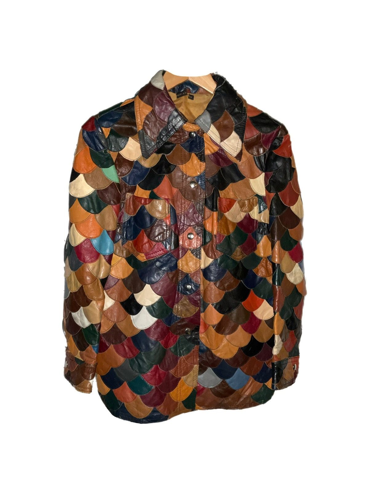 image of Genuine Leather x Leather Jacket Vintage Leather Patchwork Snap Button Jacket, Men's (Size Medium)