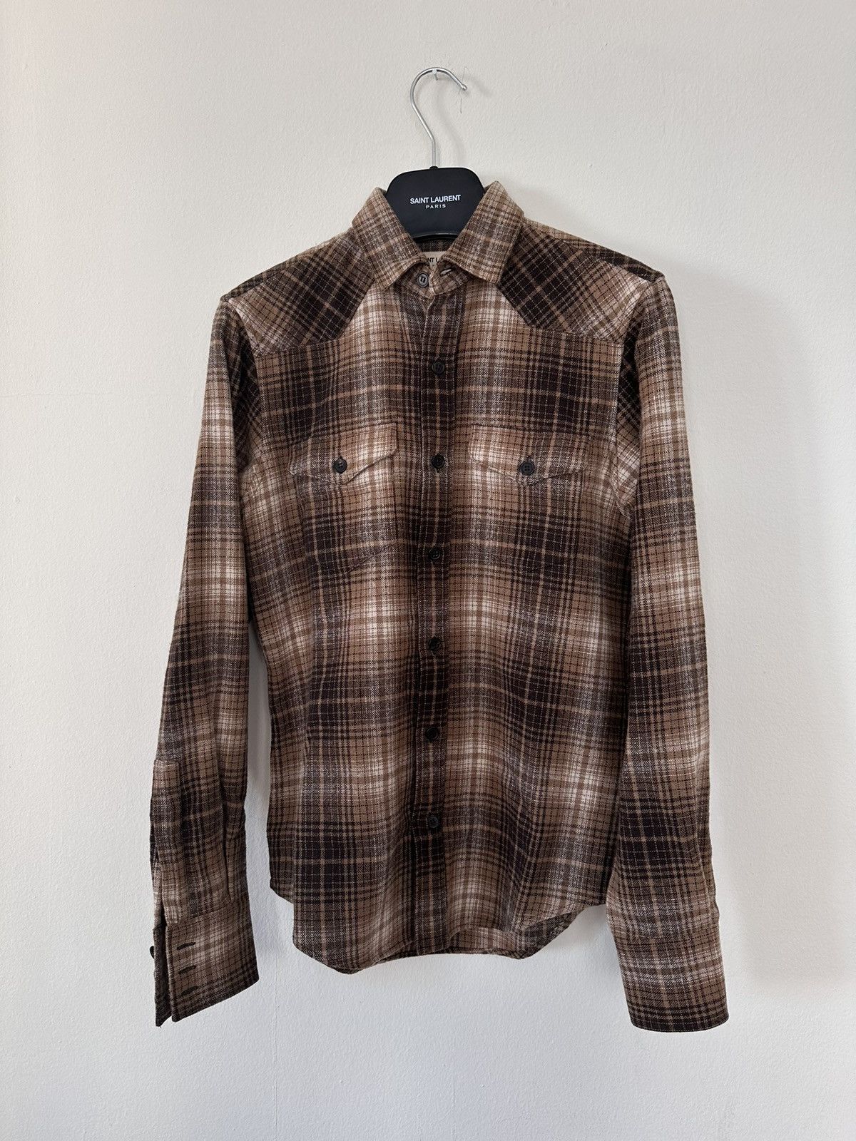 image of Hedi Slimane x Saint Laurent Paris Fw13 Saint Laurent Shirt in Brown, Men's (Size Small)