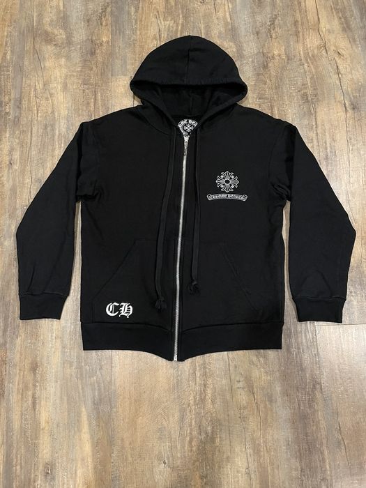 Chrome Hearts RARE Chrome Hearts Cross Scroll Logo Black Zip Up Hoodie ...