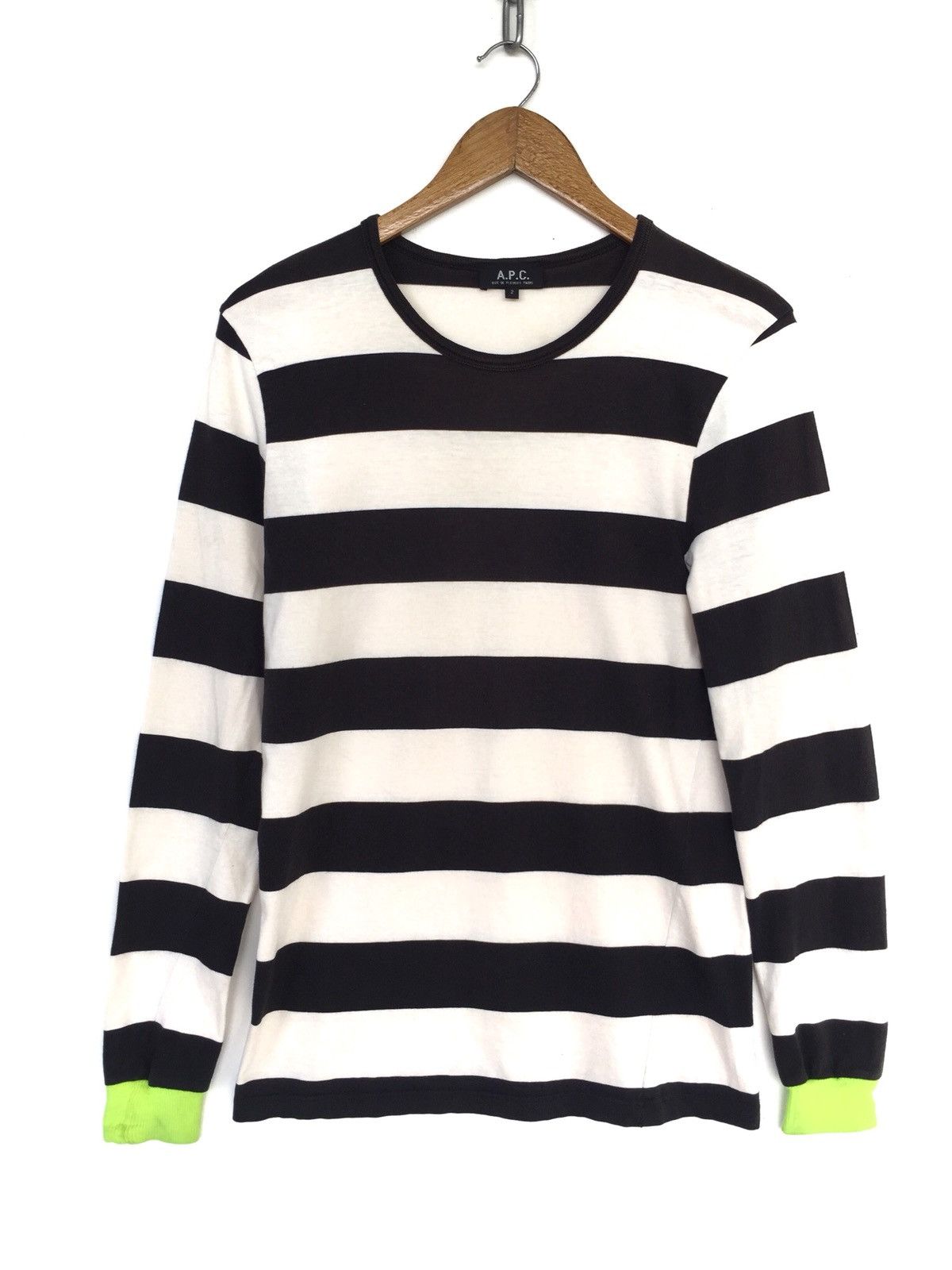 Old A.P.C. Border Stripe With Green Cuff LS Shirt