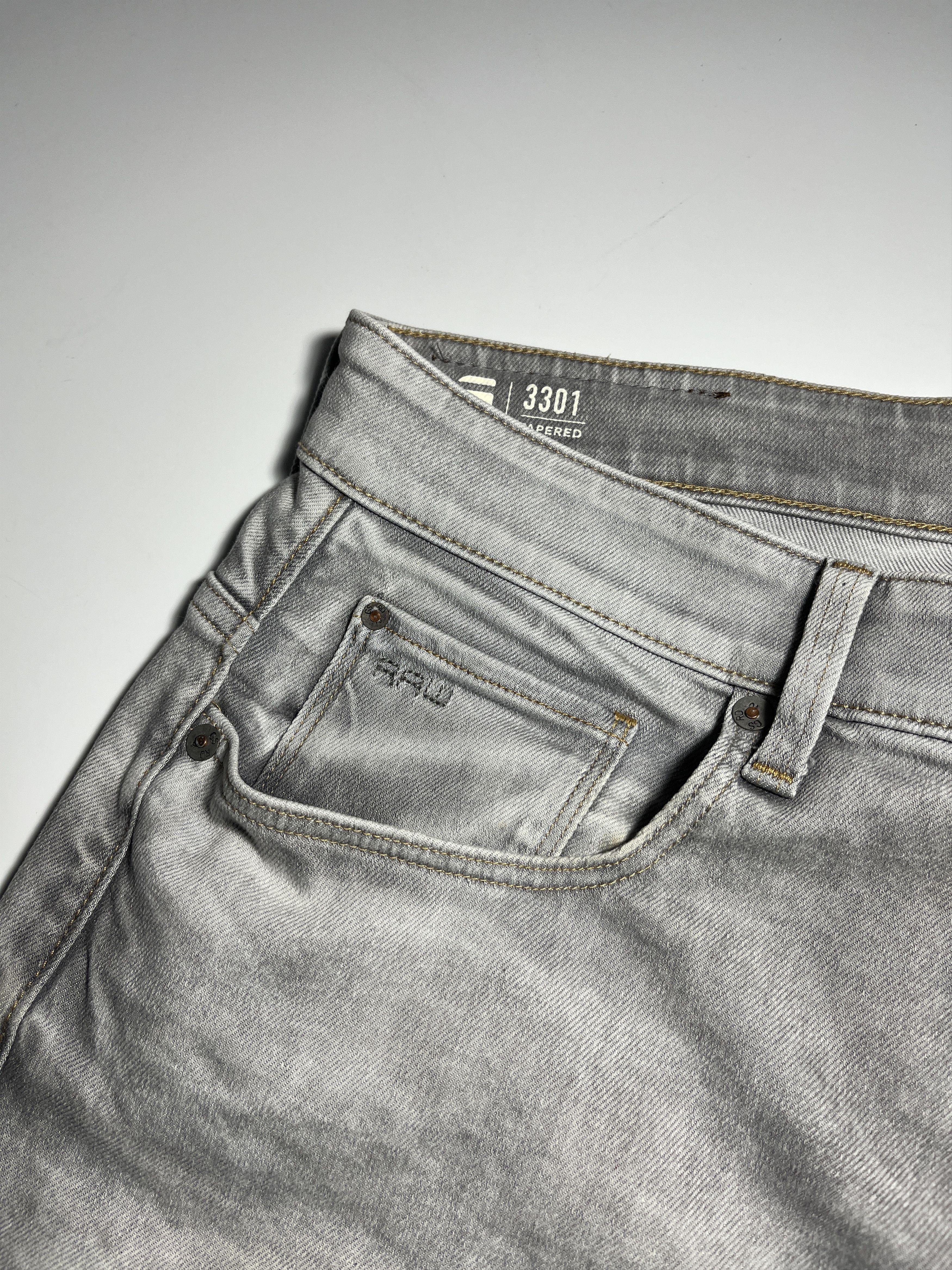 G-Star G-Star Raw 3301 Tapered Stone Washed Grey Jeans Pants Size US 36 / EU 52 - 8 Thumbnail