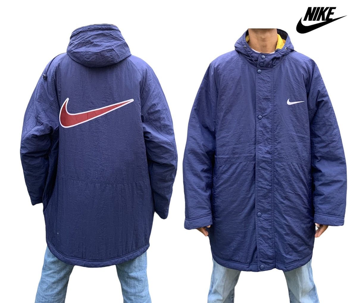 Nike 🔥Vintage Nike Big Swoosh Logo Long Jacket Size US XL / EU 56 / 4 - 7 Thumbnail