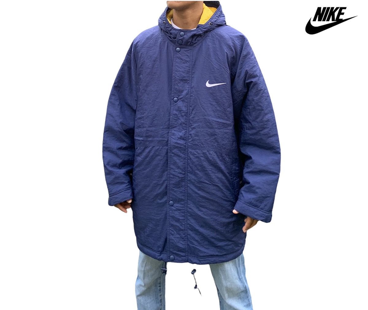 Nike 🔥Vintage Nike Big Swoosh Logo Long Jacket Size US XL / EU 56 / 4 - 5 Thumbnail