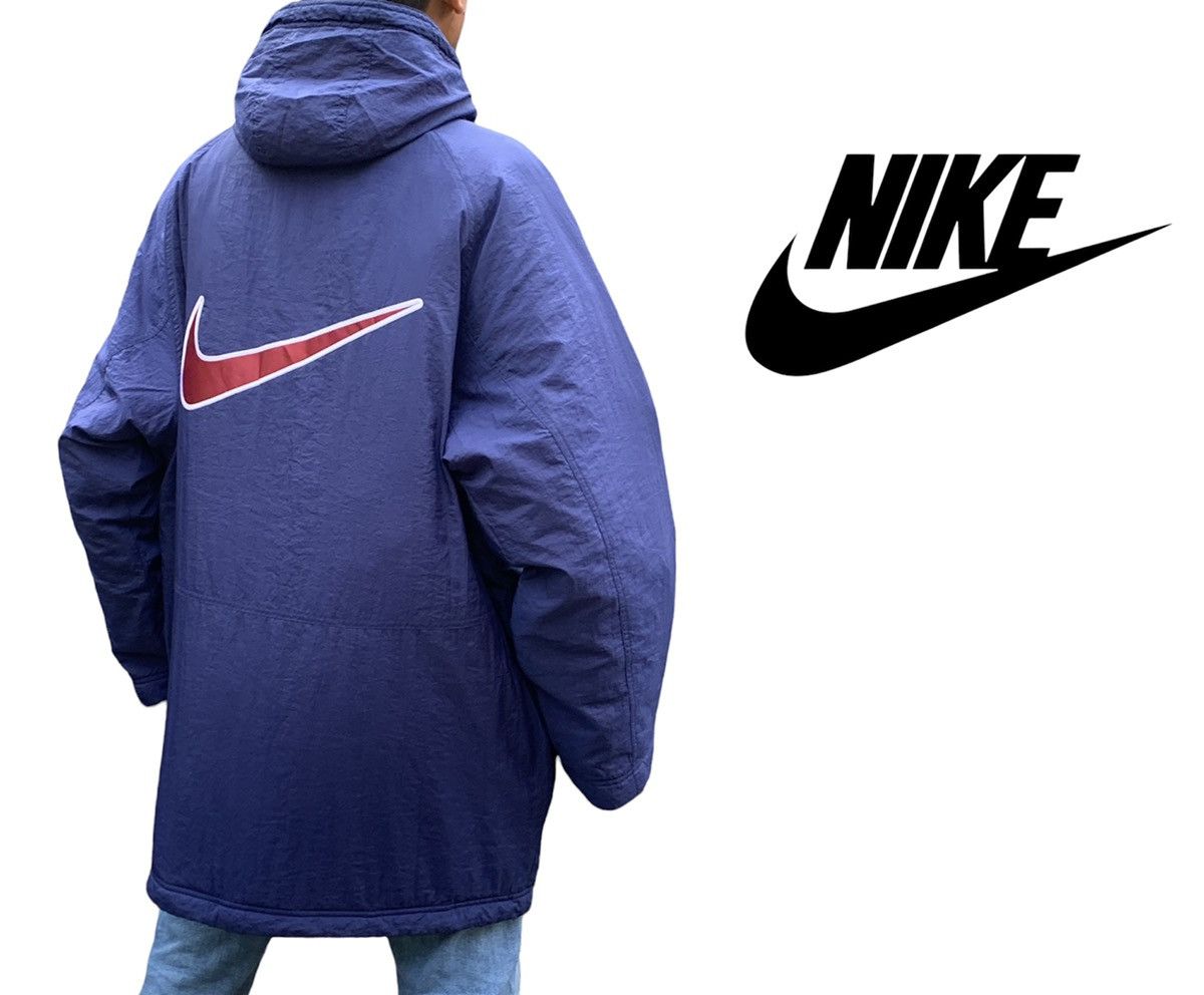 Nike 🔥Vintage Nike Big Swoosh Logo Long Jacket Size US XL / EU 56 / 4 - 1 Thumbnail