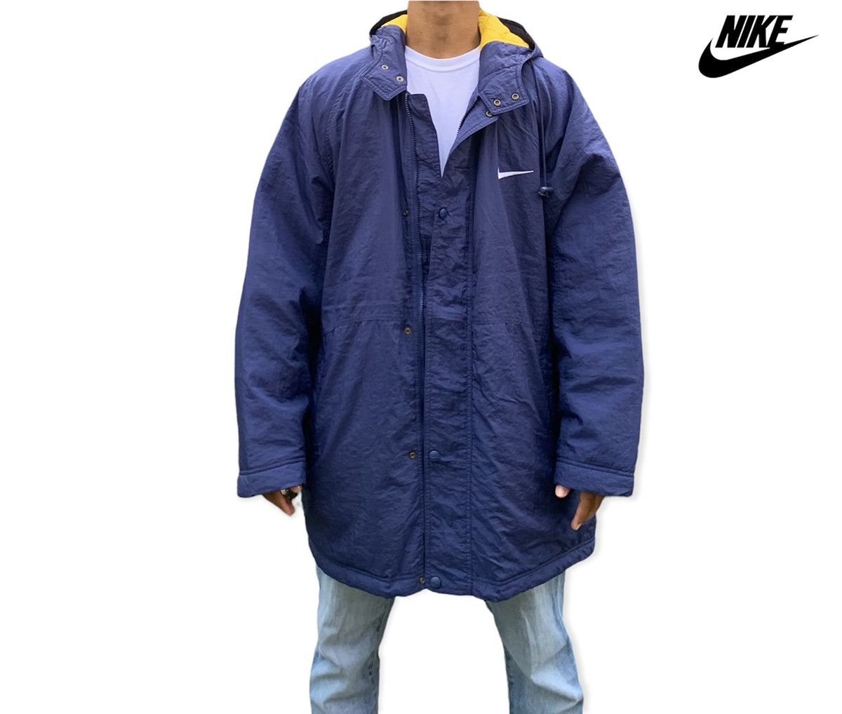 Nike 🔥Vintage Nike Big Swoosh Logo Long Jacket Size US XL / EU 56 / 4 - 6 Thumbnail