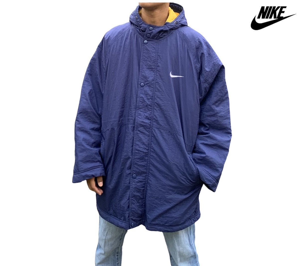 Nike 🔥Vintage Nike Big Swoosh Logo Long Jacket Size US XL / EU 56 / 4 - 4 Thumbnail