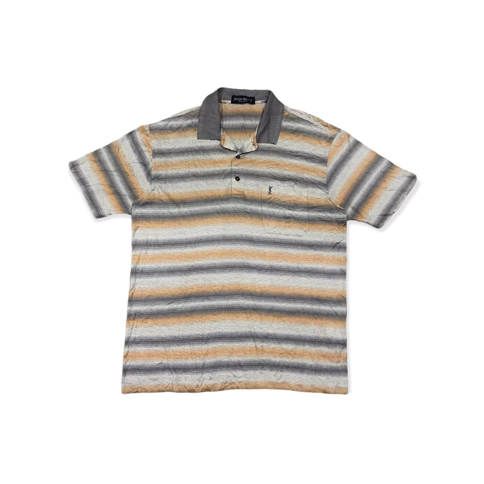 image of Vintage YSL Full Print Stripes Polo Shirt, Men's (Size Large)
