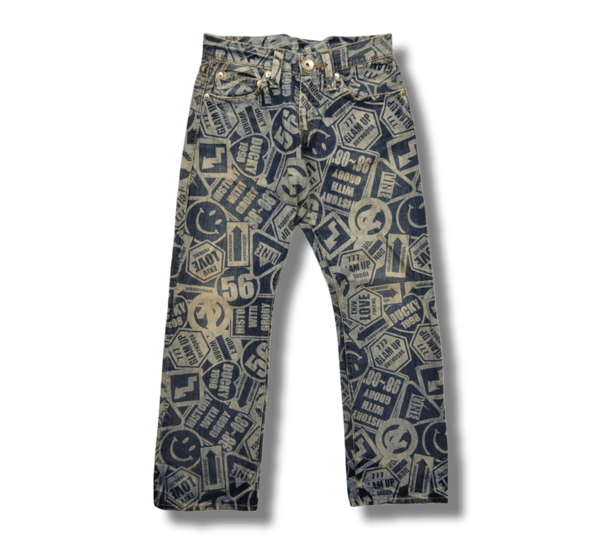 image of Hysteric Glamour japanese Co & Lu Full Print Hysteric Style Jeans in Blue Jean, Men's (Size 31)