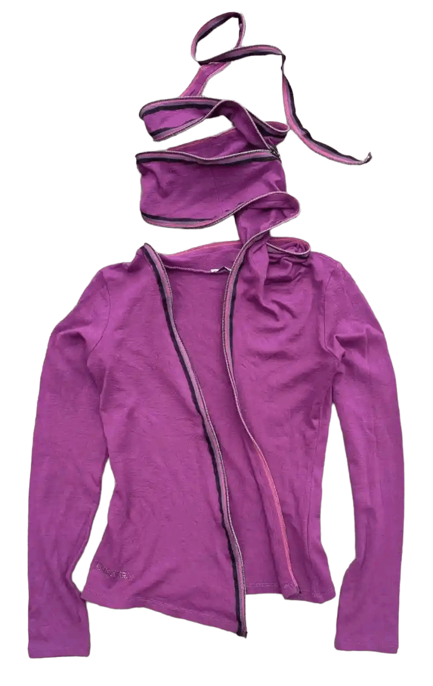 image of Byblos Asymmetrical Turtleneck, Lampo Zipper in Purple, Women's (Size Small)