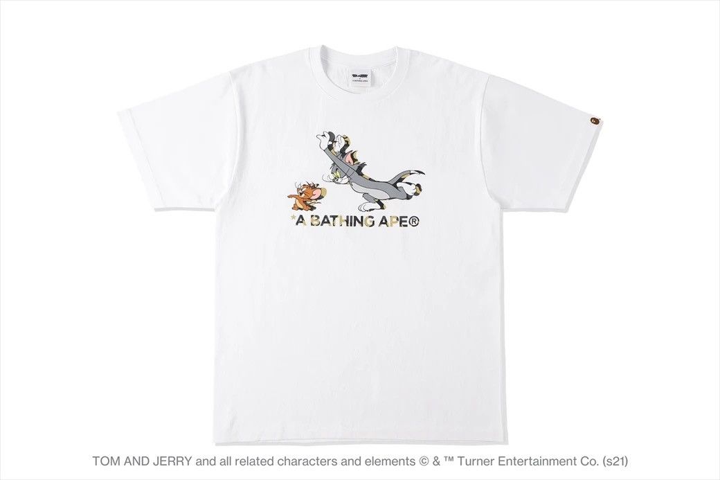 image of Og Bape X Tom And Jerry Chasing Madison Avenue White Tee, Men's (Size Large)
