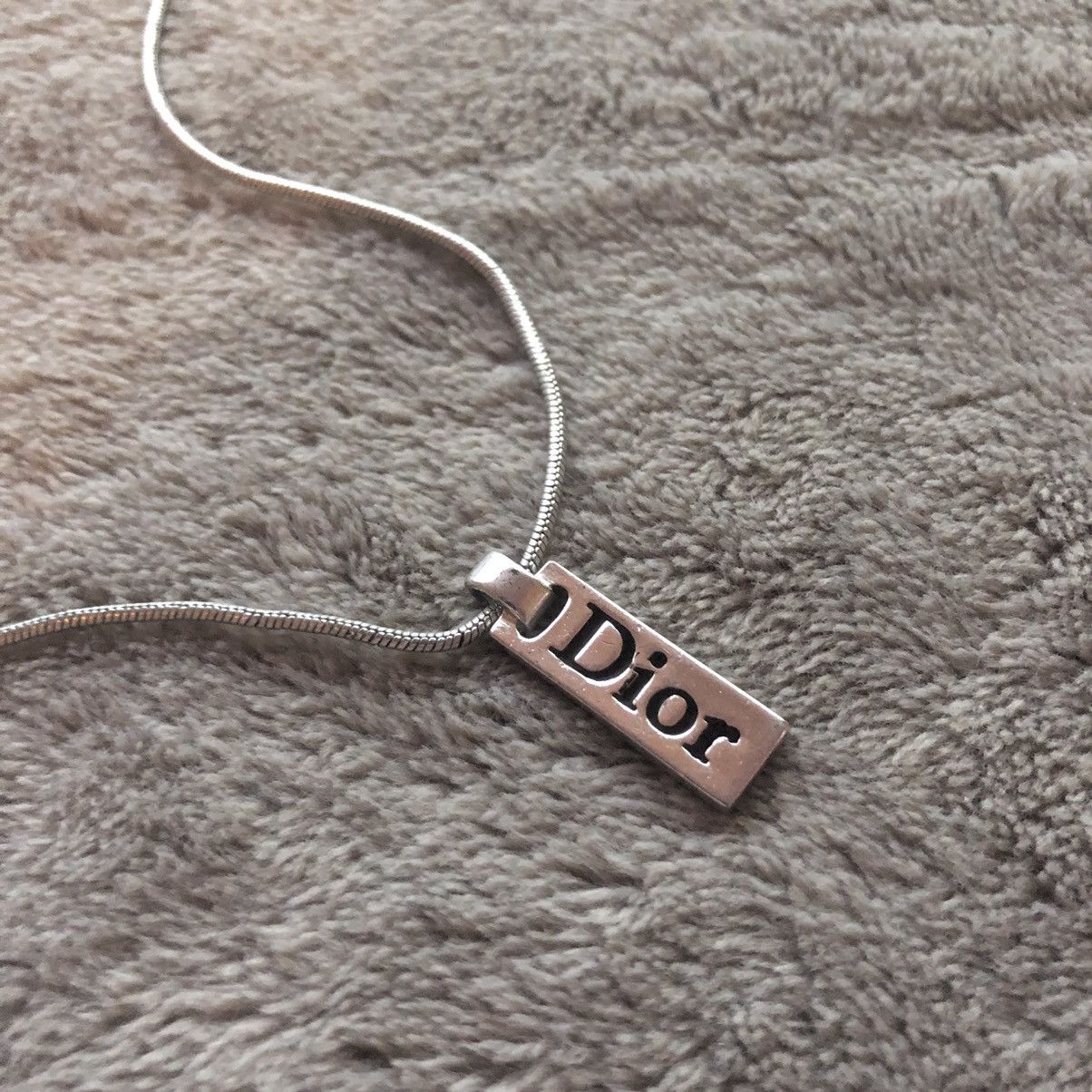 image of Dior Dog Tag Pendant And Chain Necklace in Silver, Men's