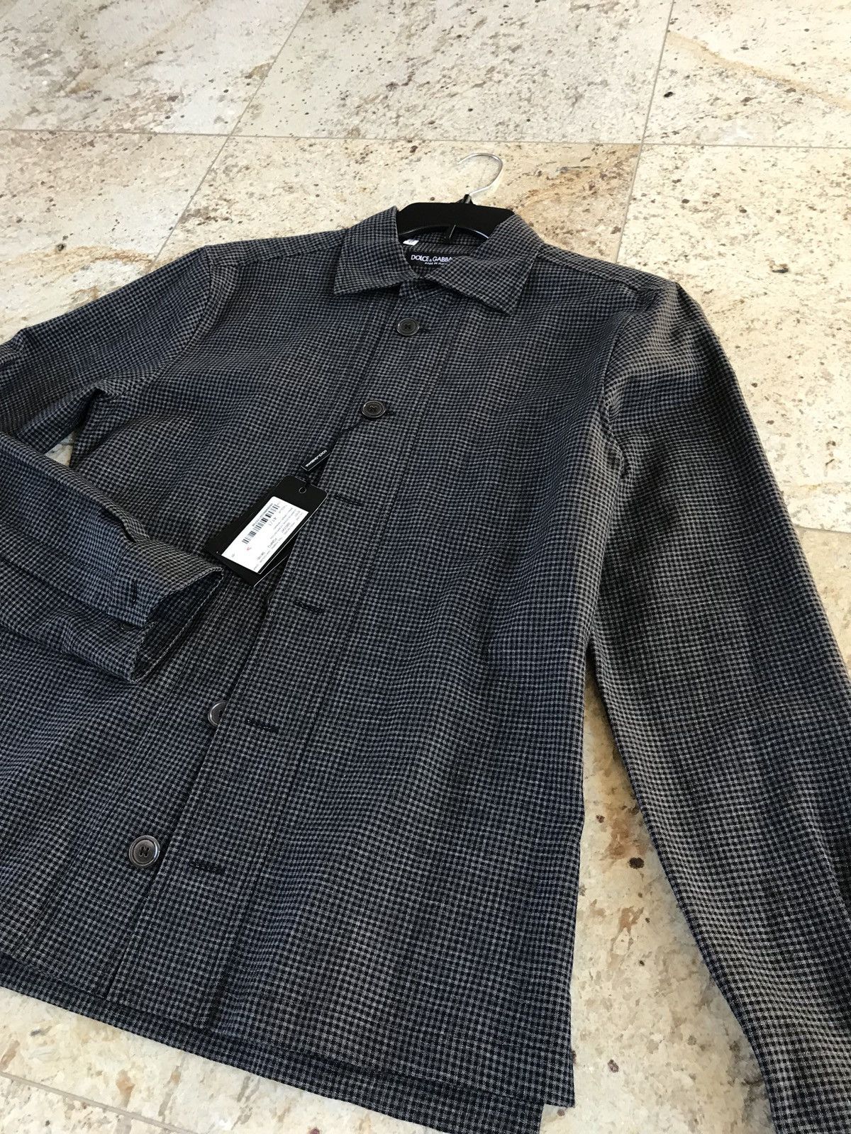 Dolce & Gabbana Grey & Black Fine Box Wool Button Up Size US L / EU 52-54 / 3 - 6 Thumbnail