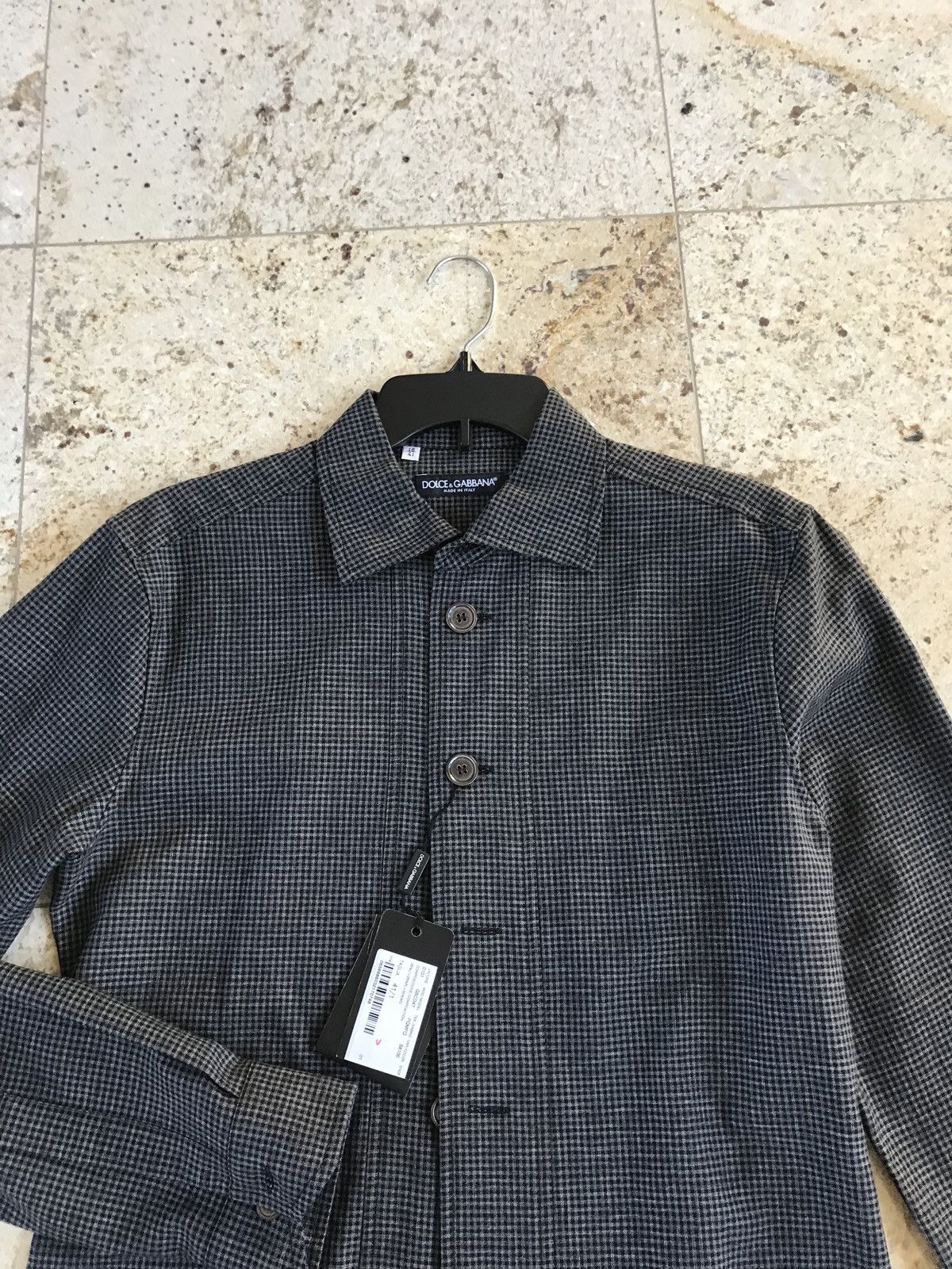 Dolce & Gabbana Grey & Black Fine Box Wool Button Up Size US L / EU 52-54 / 3 - 7 Thumbnail
