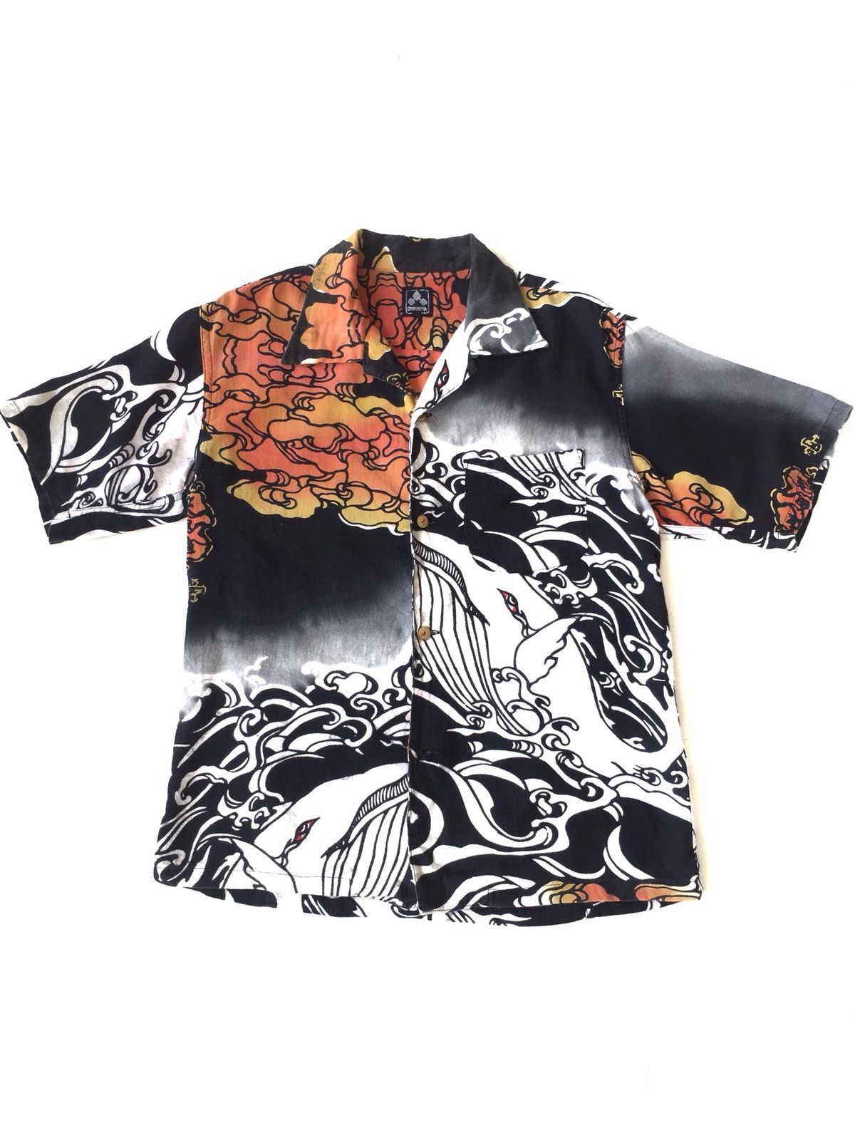 image of Chikriya Whale Ocean Overprint Hawaiian Shirt, Men's (Size Medium)