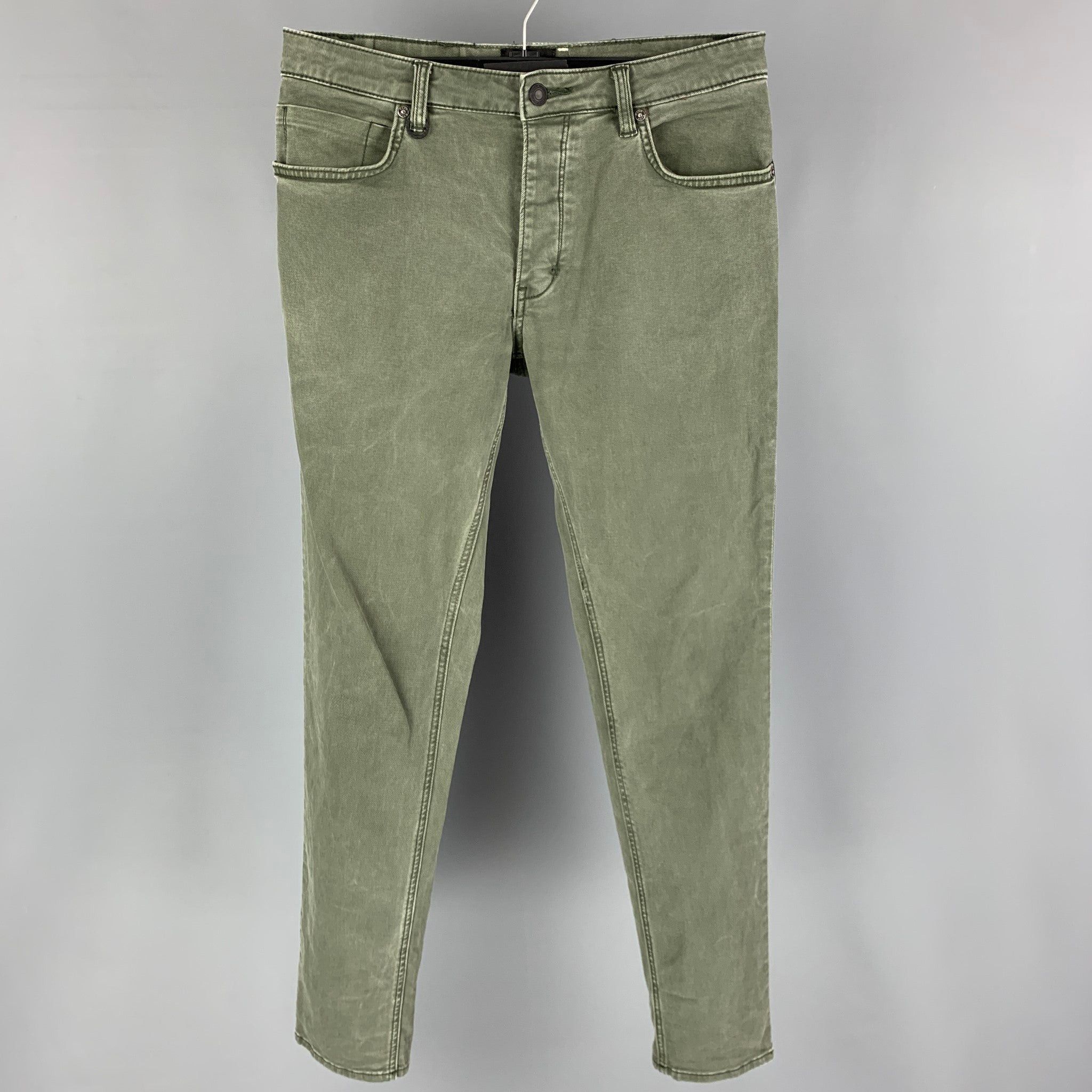 Green Olive Cotton Slim Jeans