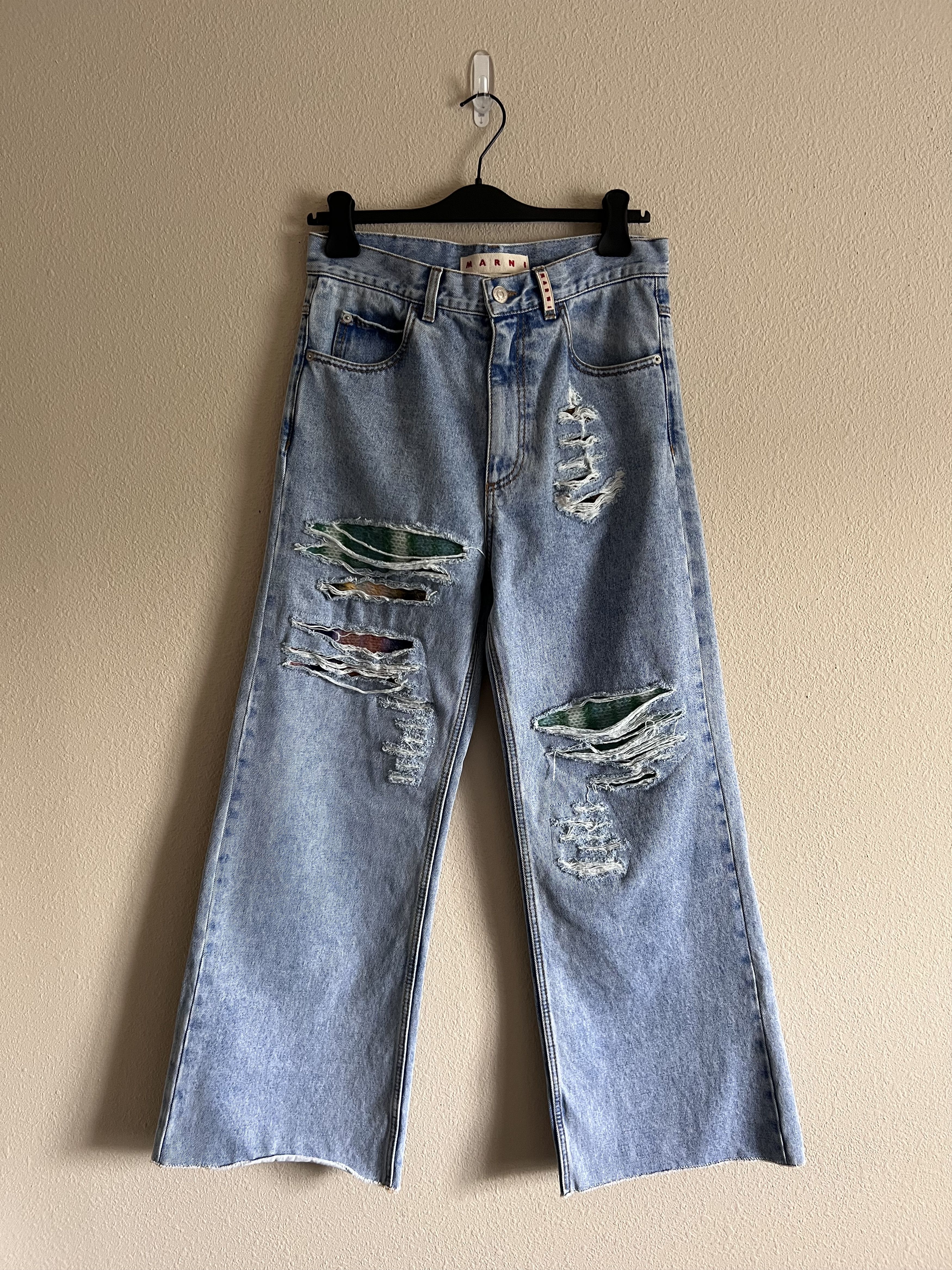 Marni Flared Bleached Coated Denim