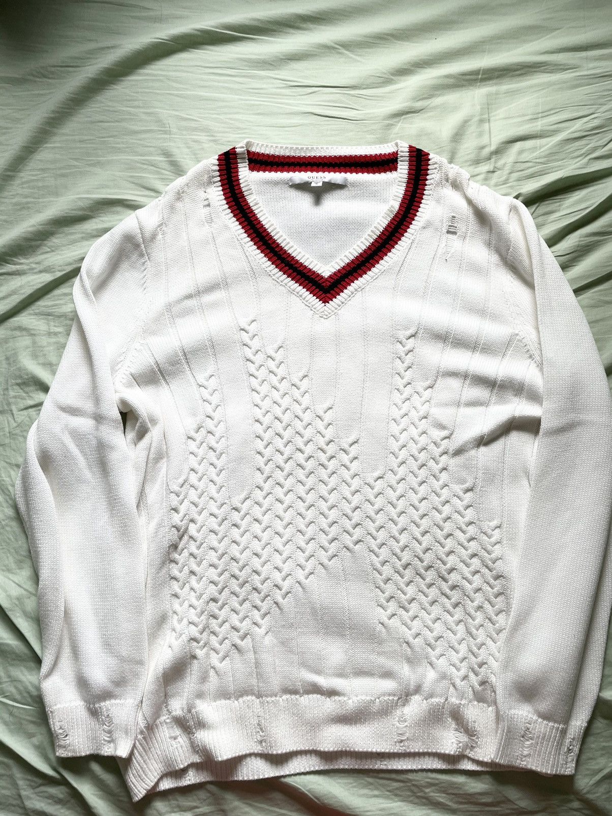 Guess × Vintage Guess Distressed V-neck Sweater Size US XL / EU 56 / 4 - 1 Thumbnail