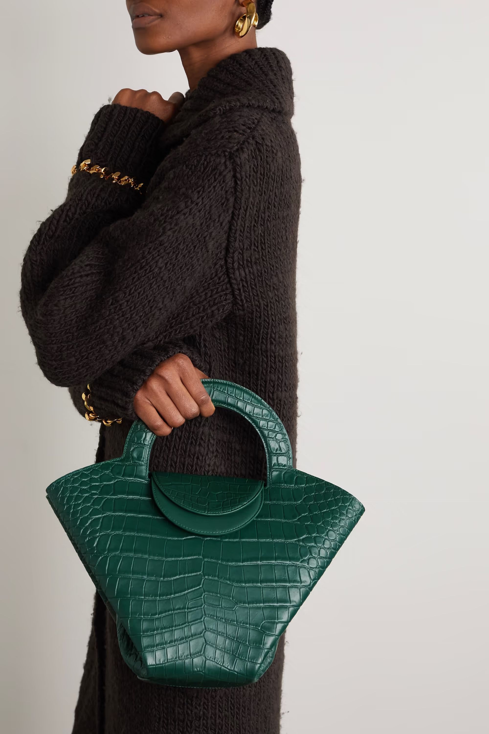 Bottega Veneta BOTTEGA VENETA Doll green croc effect leather handbag bag Size ONE SIZE - 2 Thumbnail
