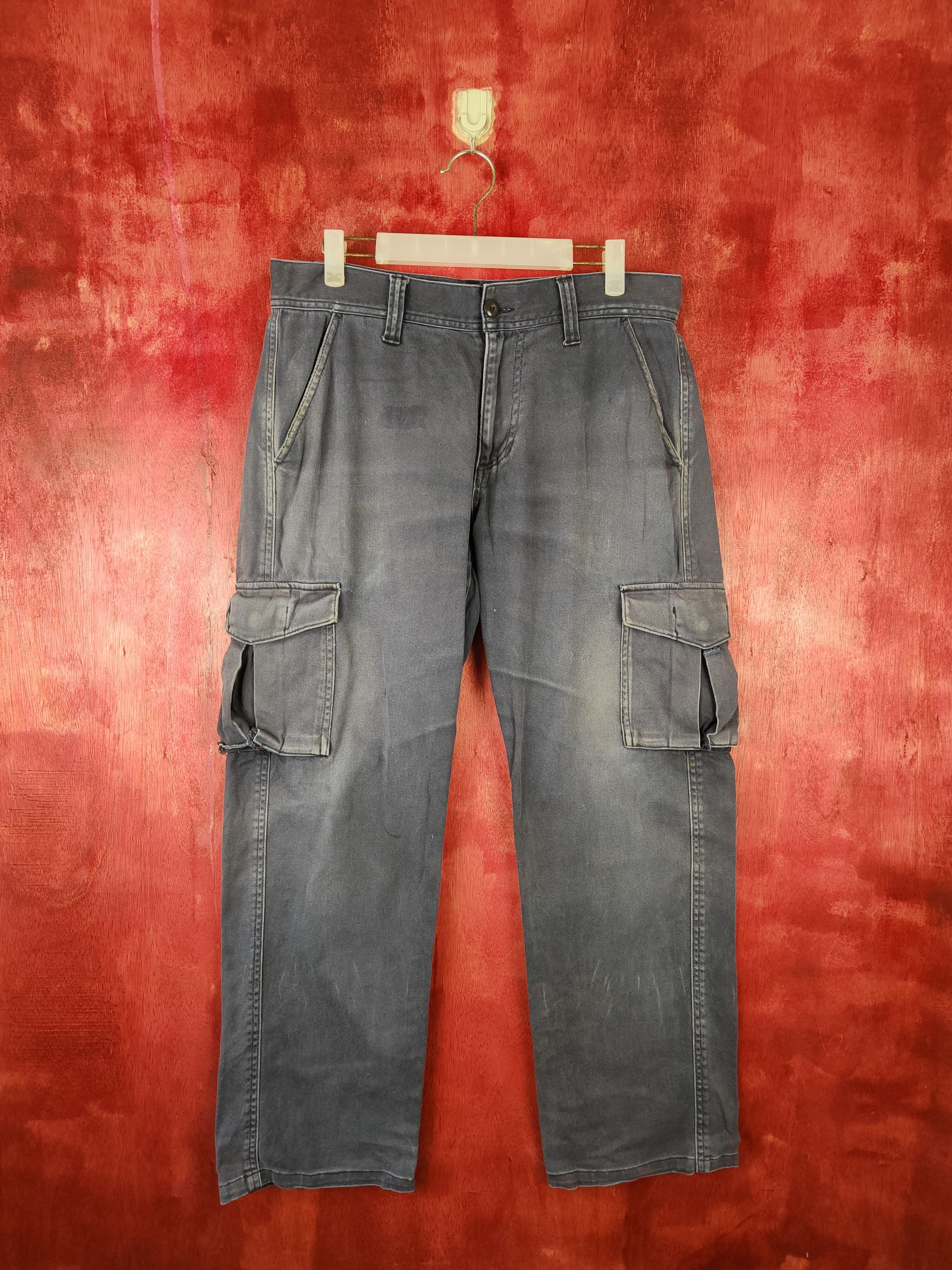 Global Work Dark faded Blue Multi Pocket Cargo Pants #S452