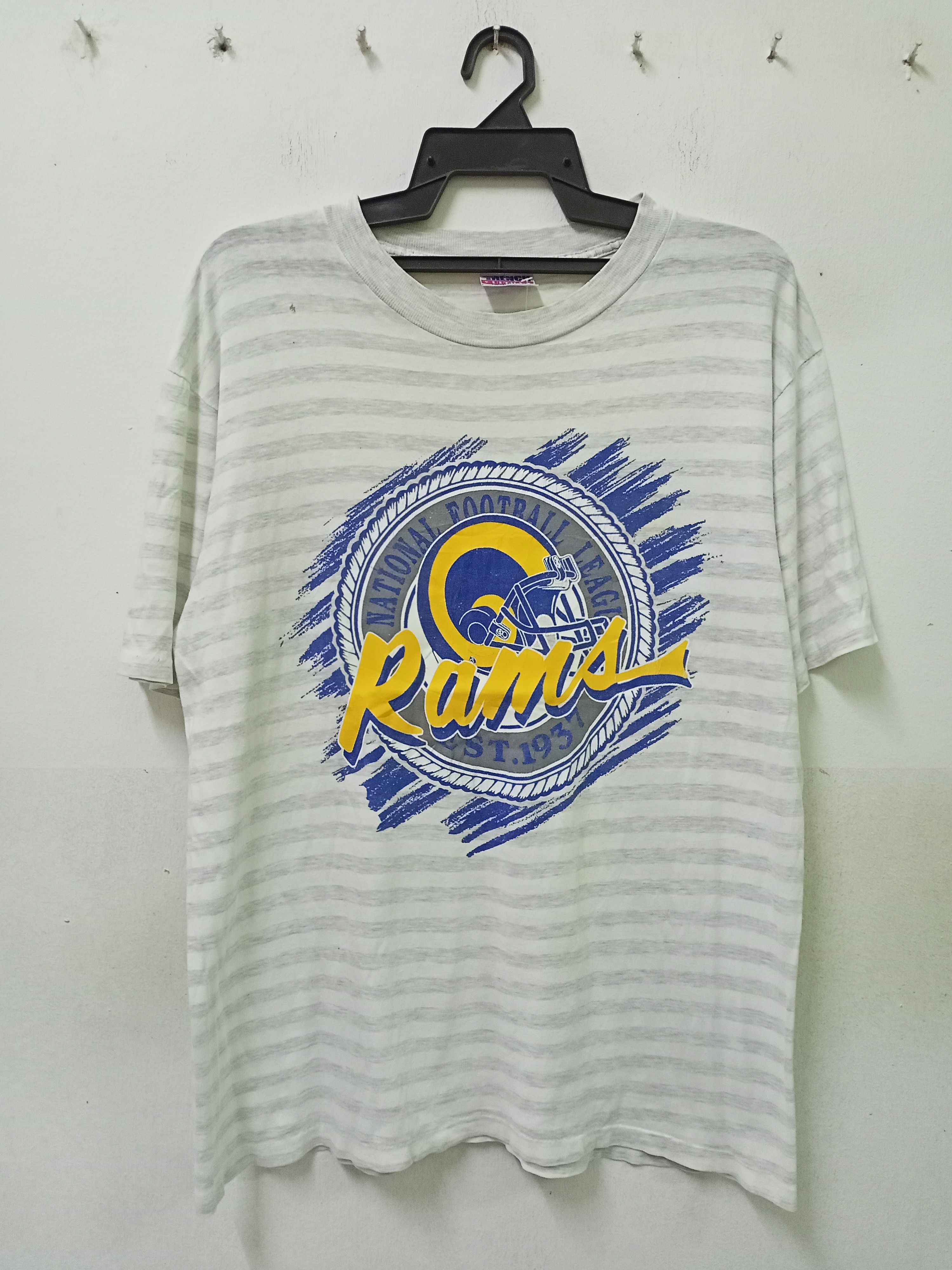 image of Made In USA x Nfl Vintage 90's Los Angeles Rams Nfl T Shirt in Gray White, Men's (Size Large)