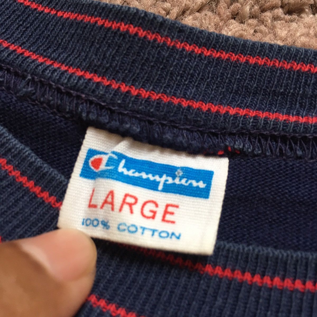 Champion vintage champian blue bar tag ; harvard blue stripe Size US L / EU 52-54 / 3 - 2 Thumbnail