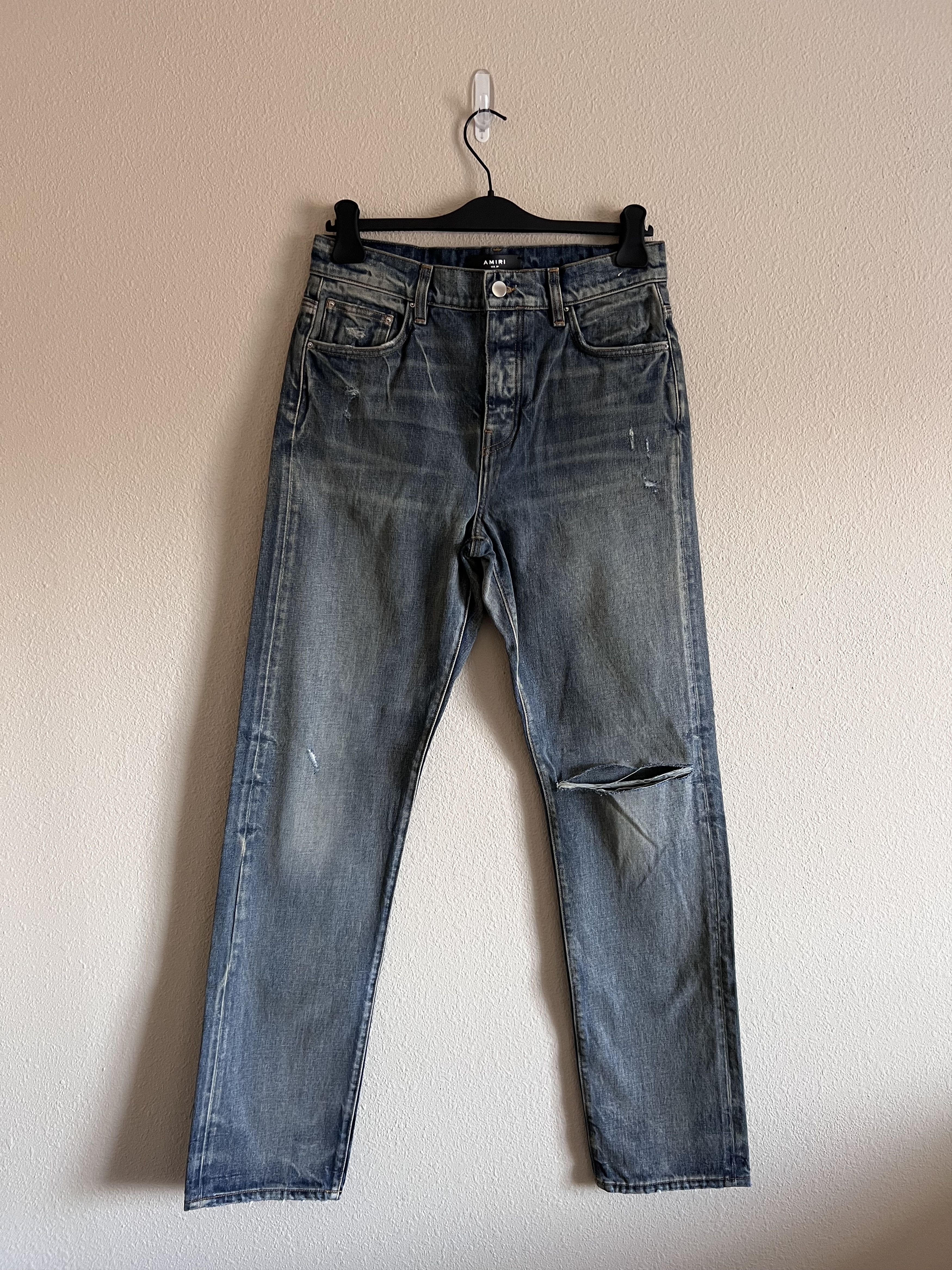 Amiri Straight Fit Slit Denim Jeans Indigo Clay