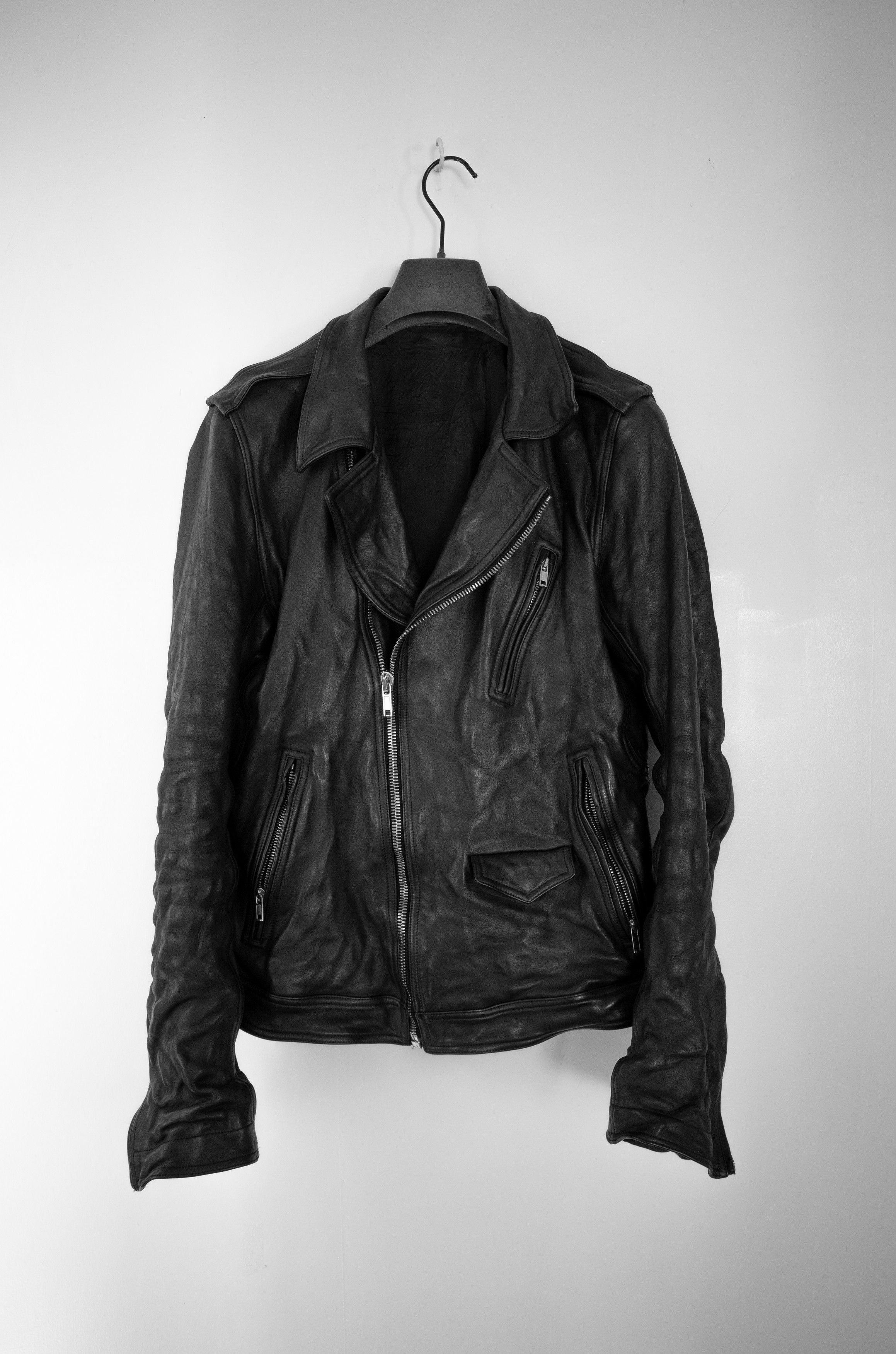 image of Rick Owens Oiled Calf Stooge Leather Jacket in Black, Men's (Size Medium)