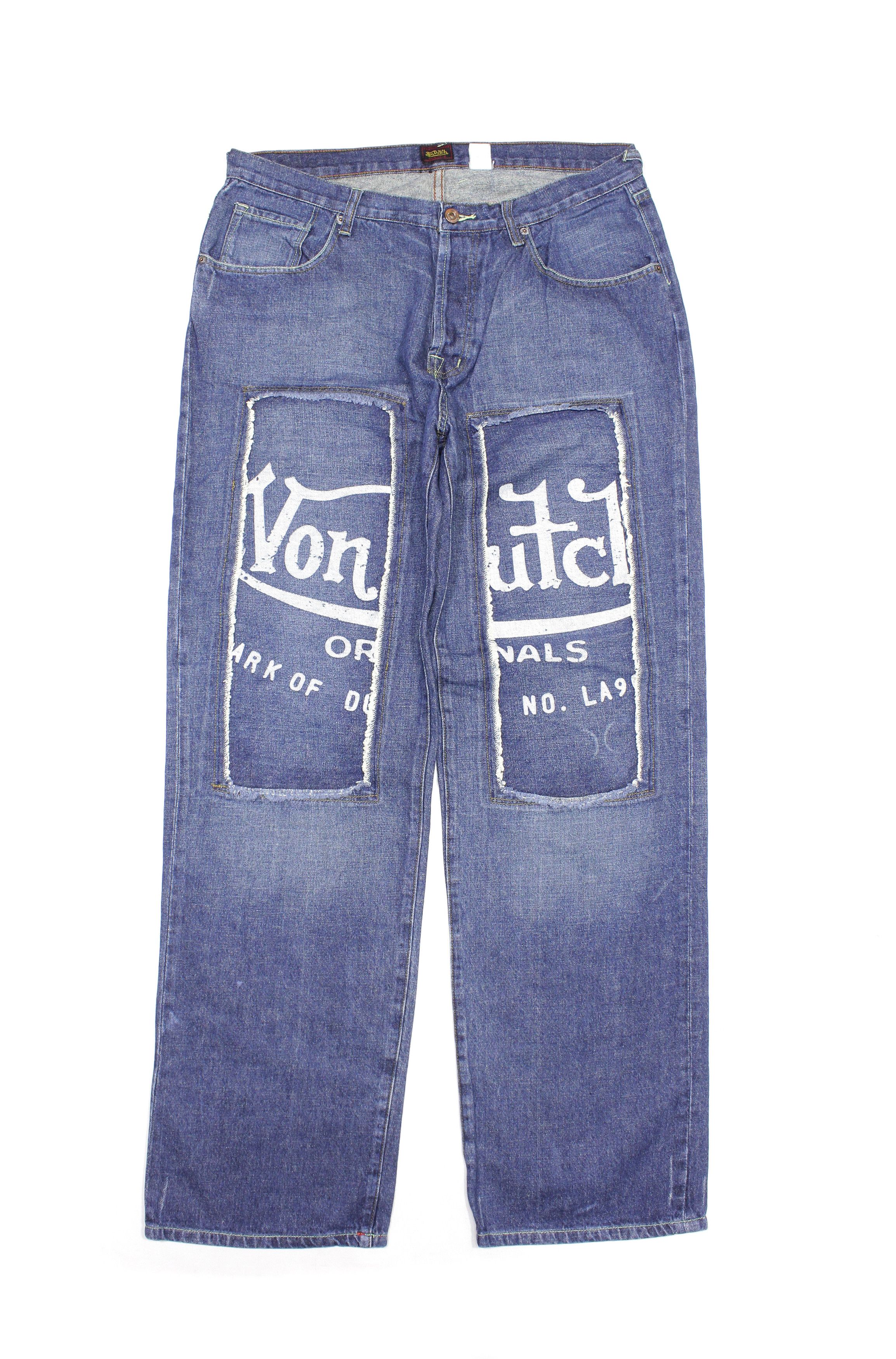 Von Dutch 90S Big Logo Patch Work Distress Jeans Vintage Size US 36 / EU 52 - 1 Thumbnail