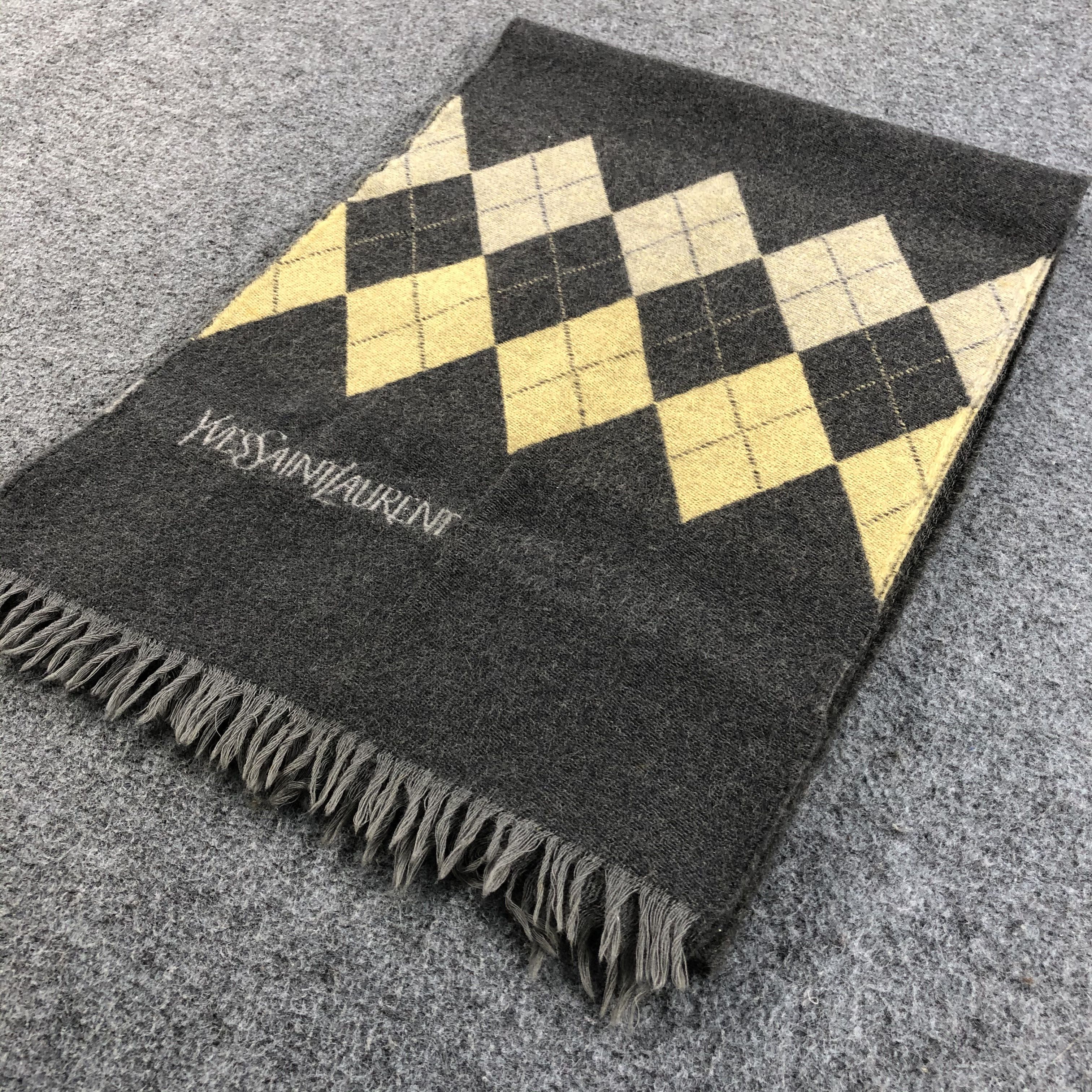 Vintage × Yves Saint Laurent Yves Saint Laurent Argyle Wool Scarf Muffler V755 Size ONE SIZE - 3 Thumbnail