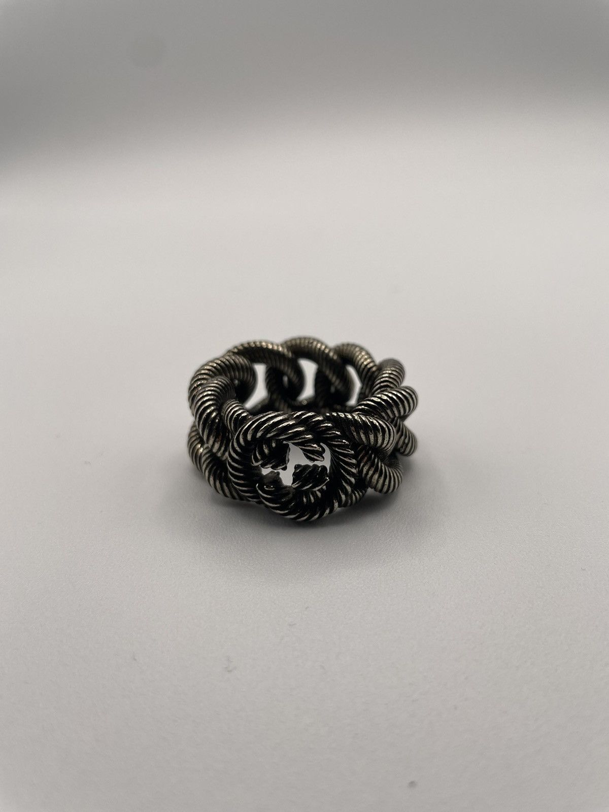 image of Gucci .925 Silver Cuban Link Ring, Men's