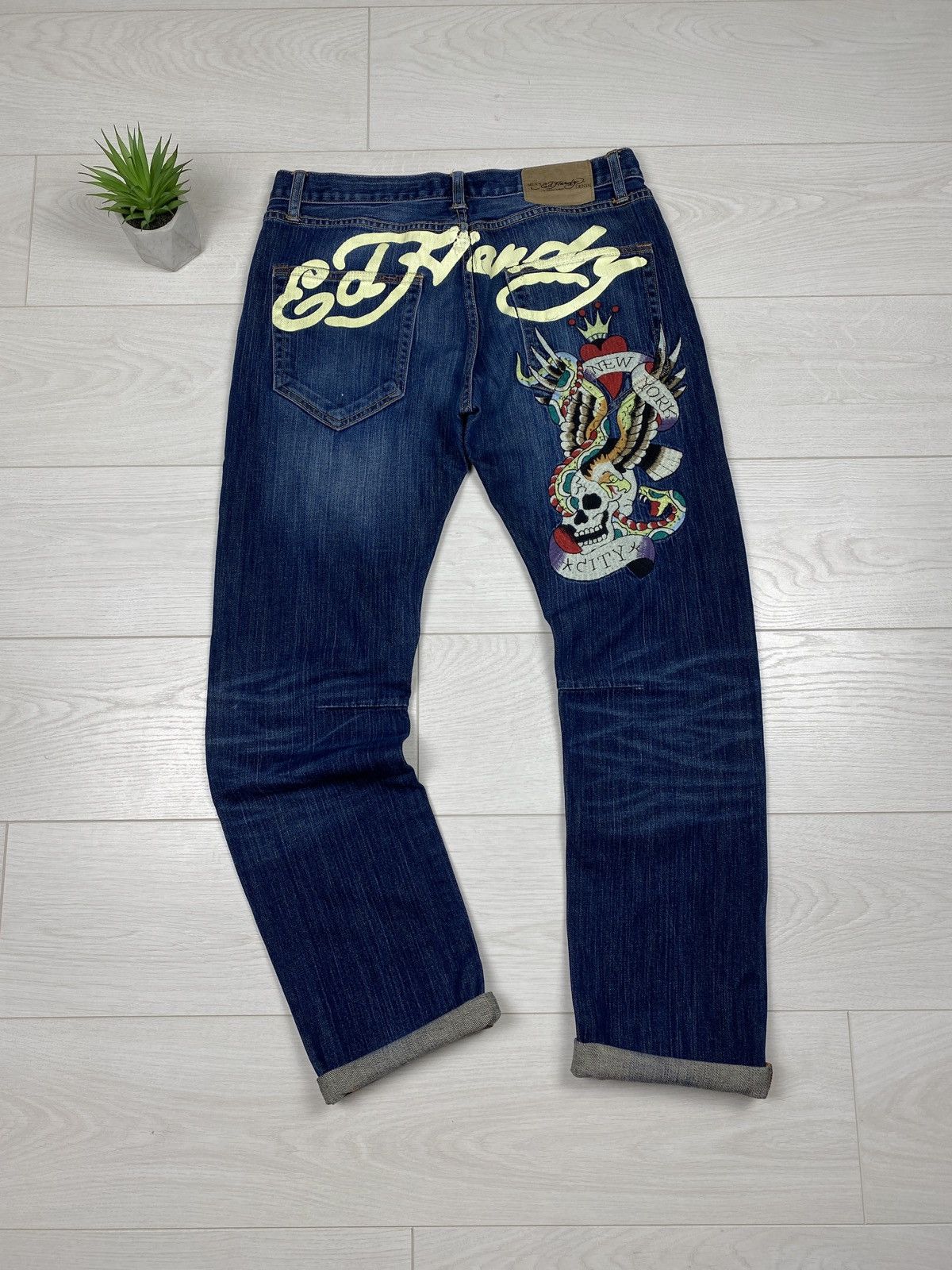 Denim Ed Hardy Jeans New York City Japanese Tattoo Skull Y2K