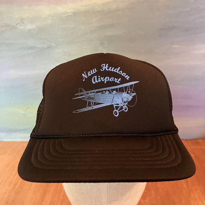 Vintage 90s Vintage Trucker Hat New Hudson Airport Biplane Aviation ...