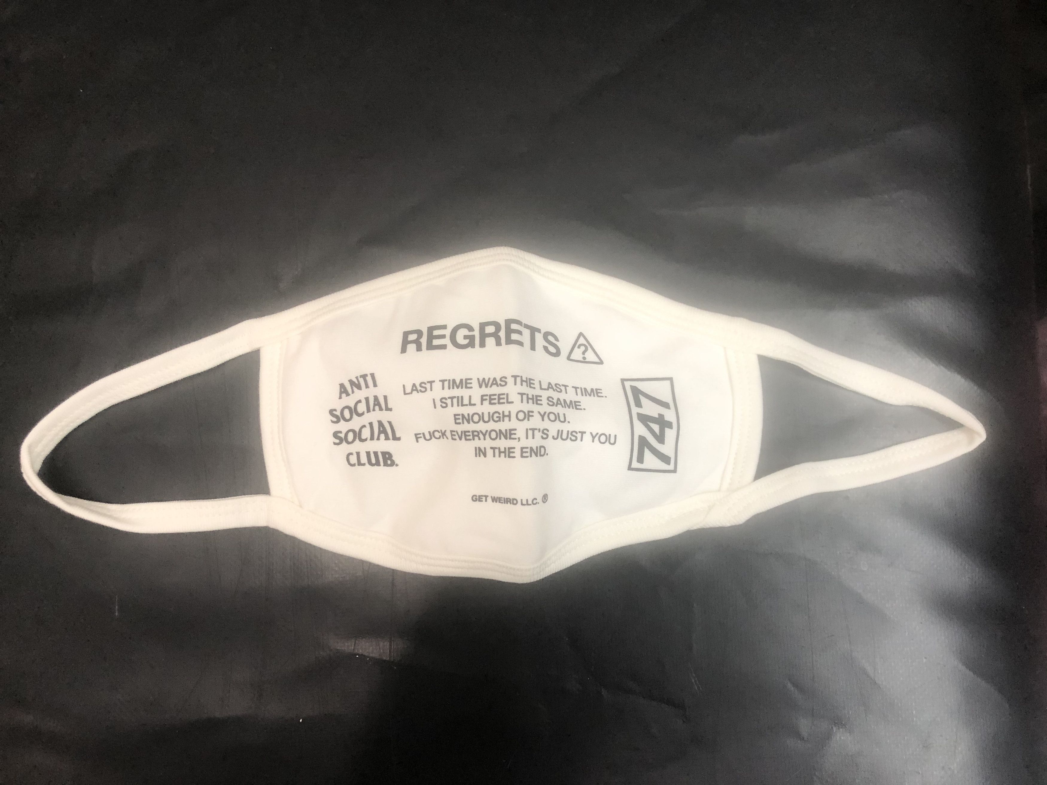 Anti Social Social Club DS ASSC Sadiness is Happiness Facemask White Face mask CPFM Size ONE SIZE - 1 Thumbnail
