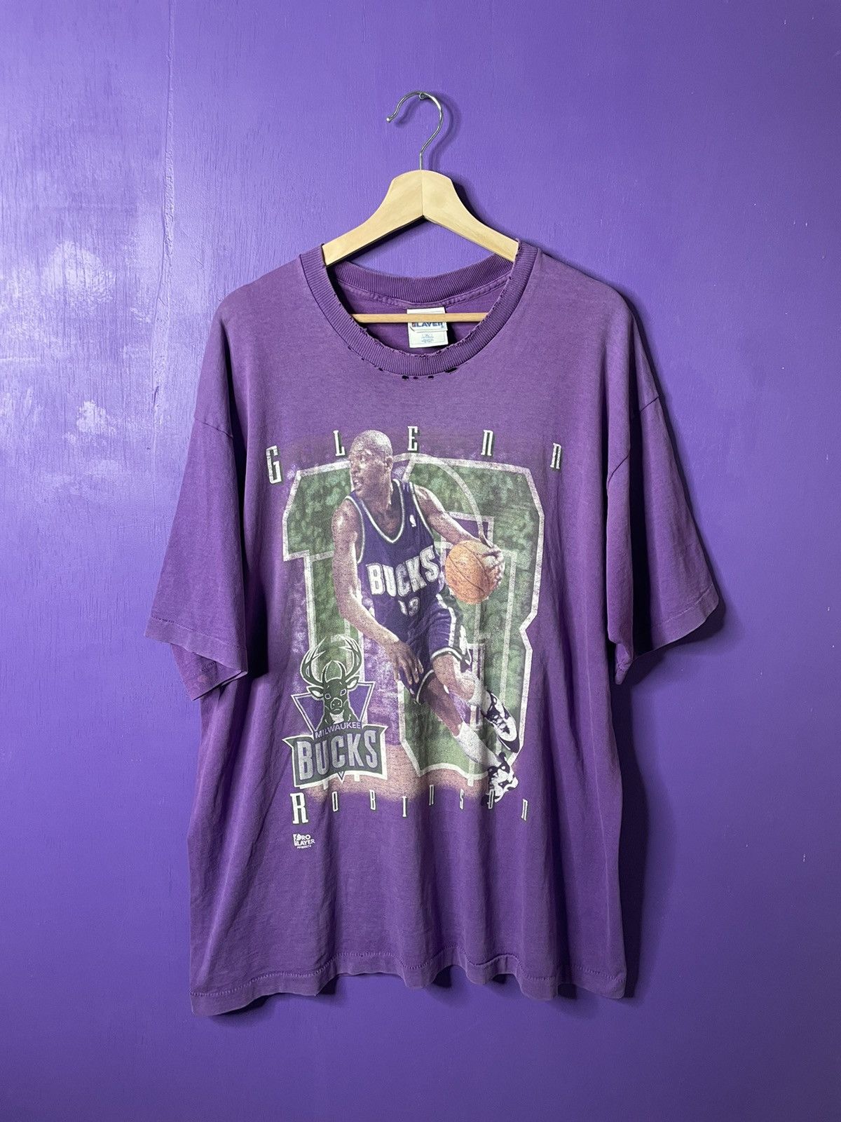 image of NBA x Pro Player Vintage Milwaukee Bucks Glenn Robinson Player T-Shirt in Purple, Men's (Size XL)