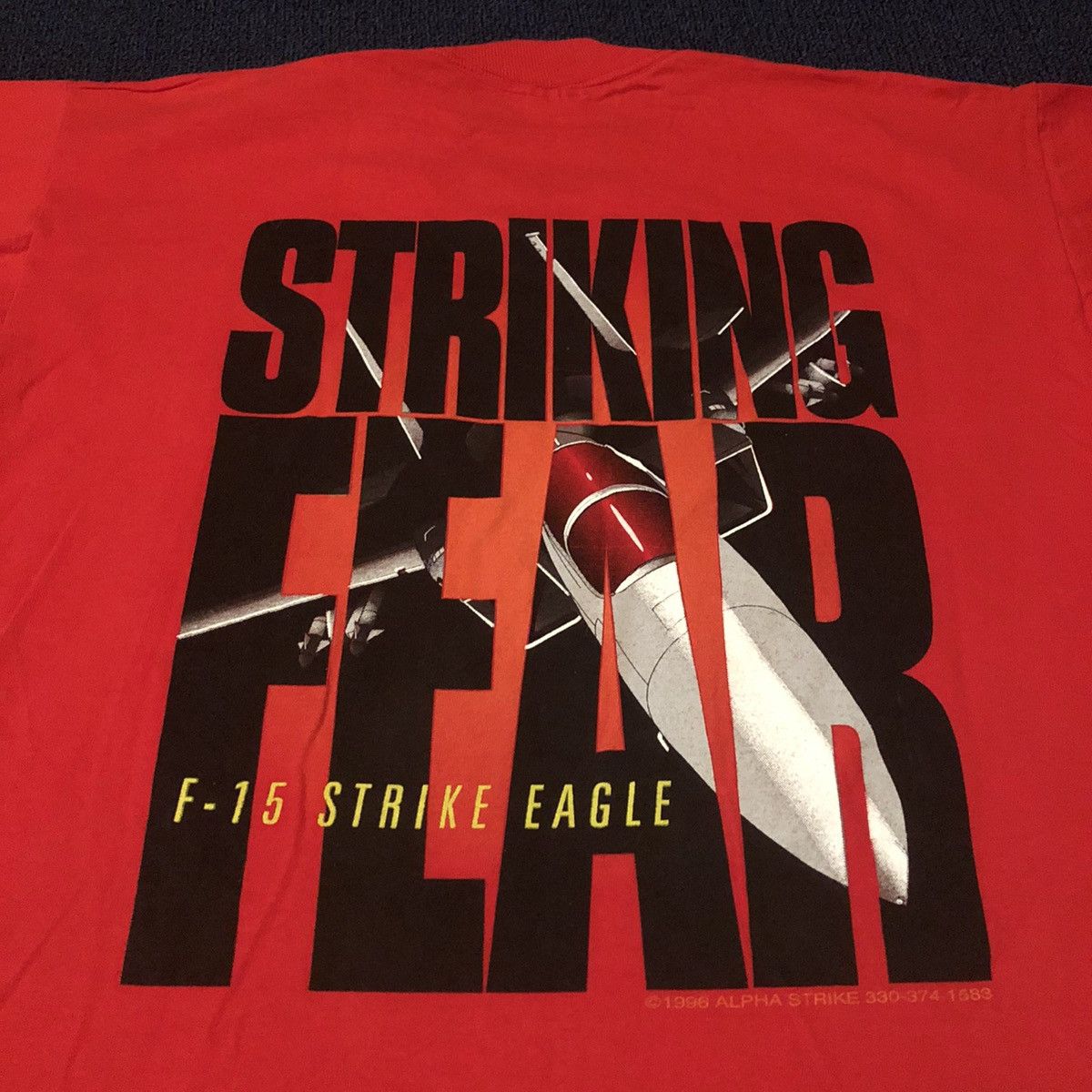 Vintage Vintage 90s F-15 Alpha Strike Eagle Strike Fear Missile Tee Size US XL / EU 56 / 4 - 5 Thumbnail