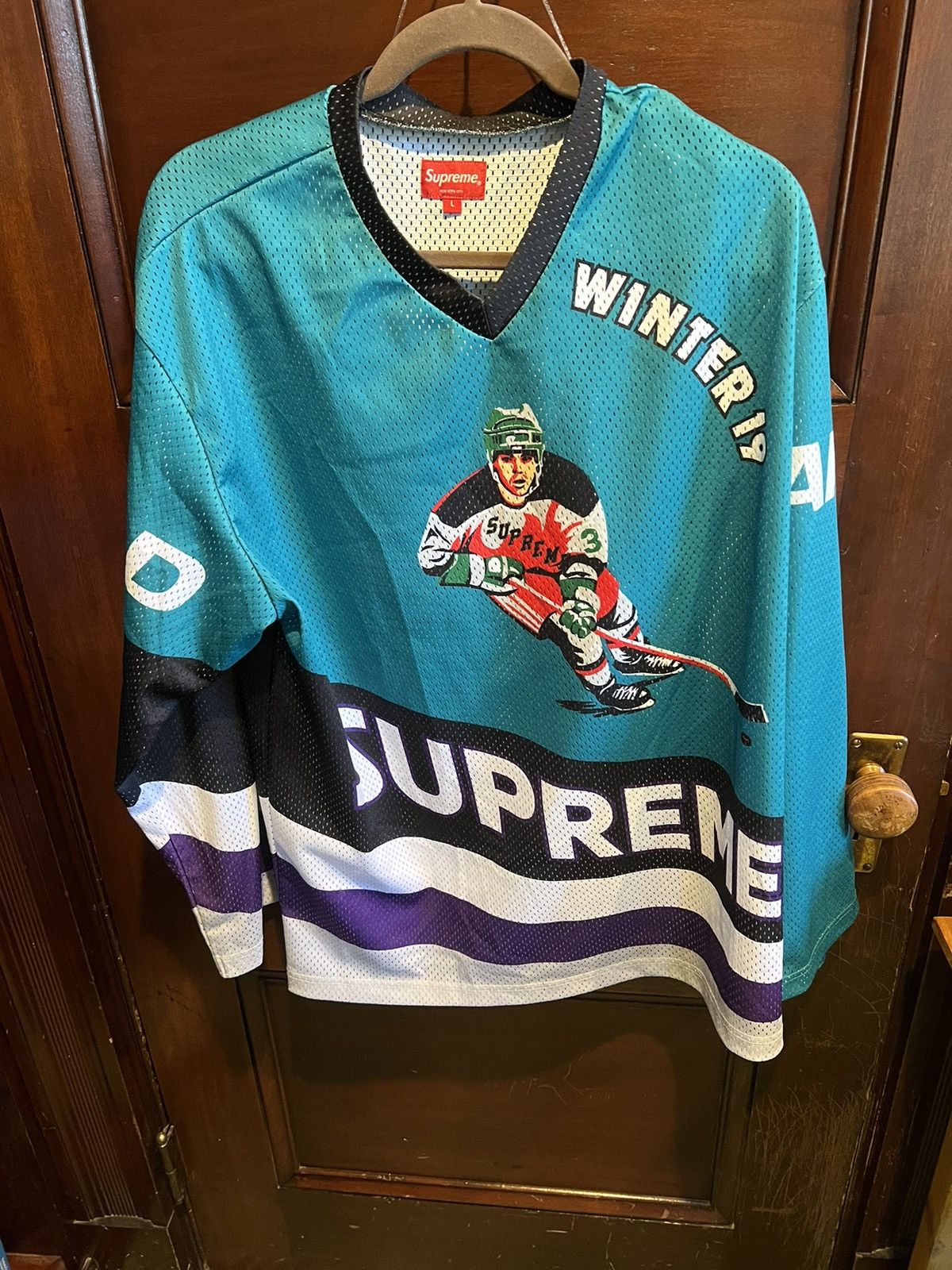image of Supreme Crossover Hockey Jersey in Teal, Men's (Size Large)