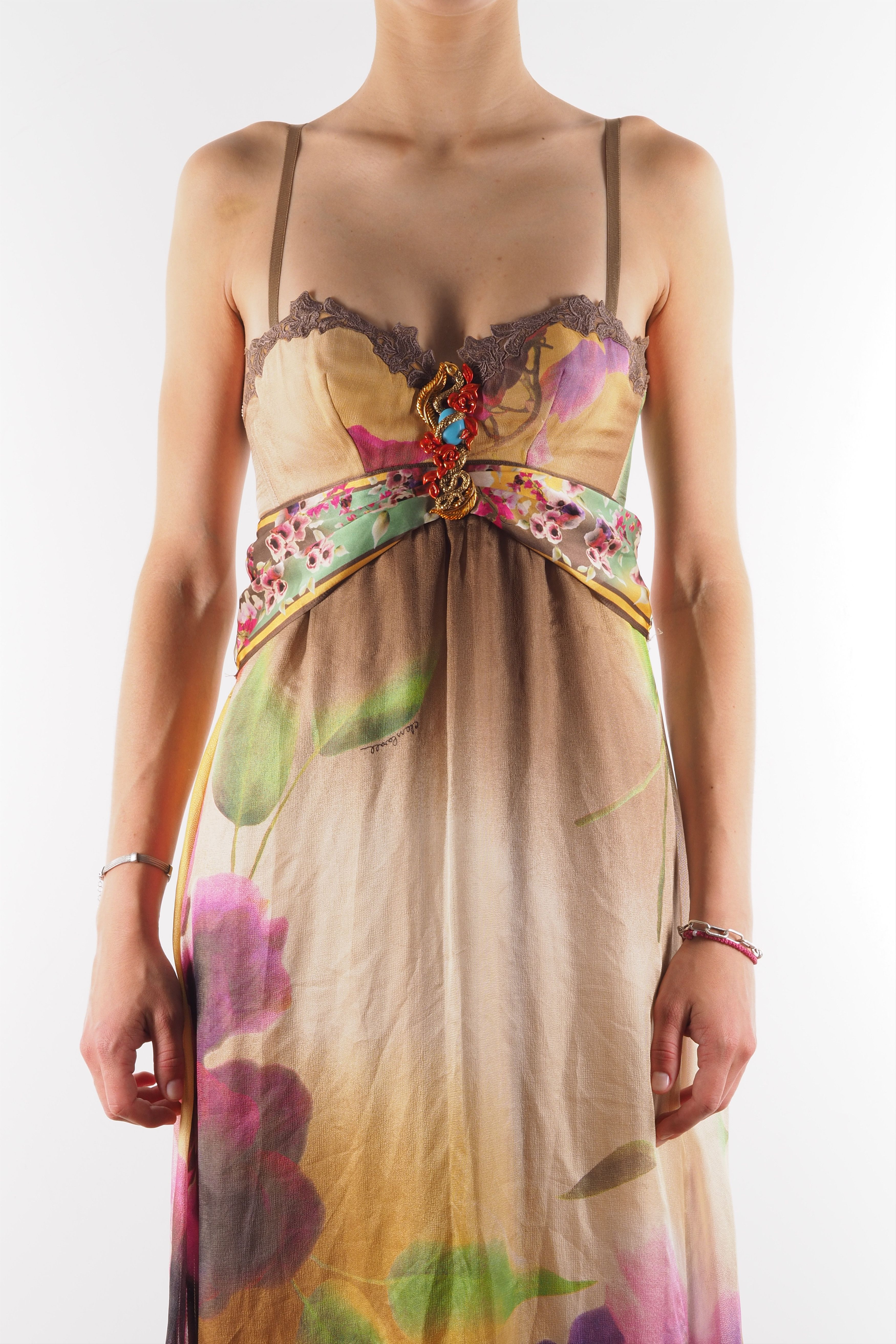 Roberto Cavalli Roberto Cavalli Vintage Silk Floral Maxi Evening Dress Size S / US 4 / IT 40 - 7 Thumbnail