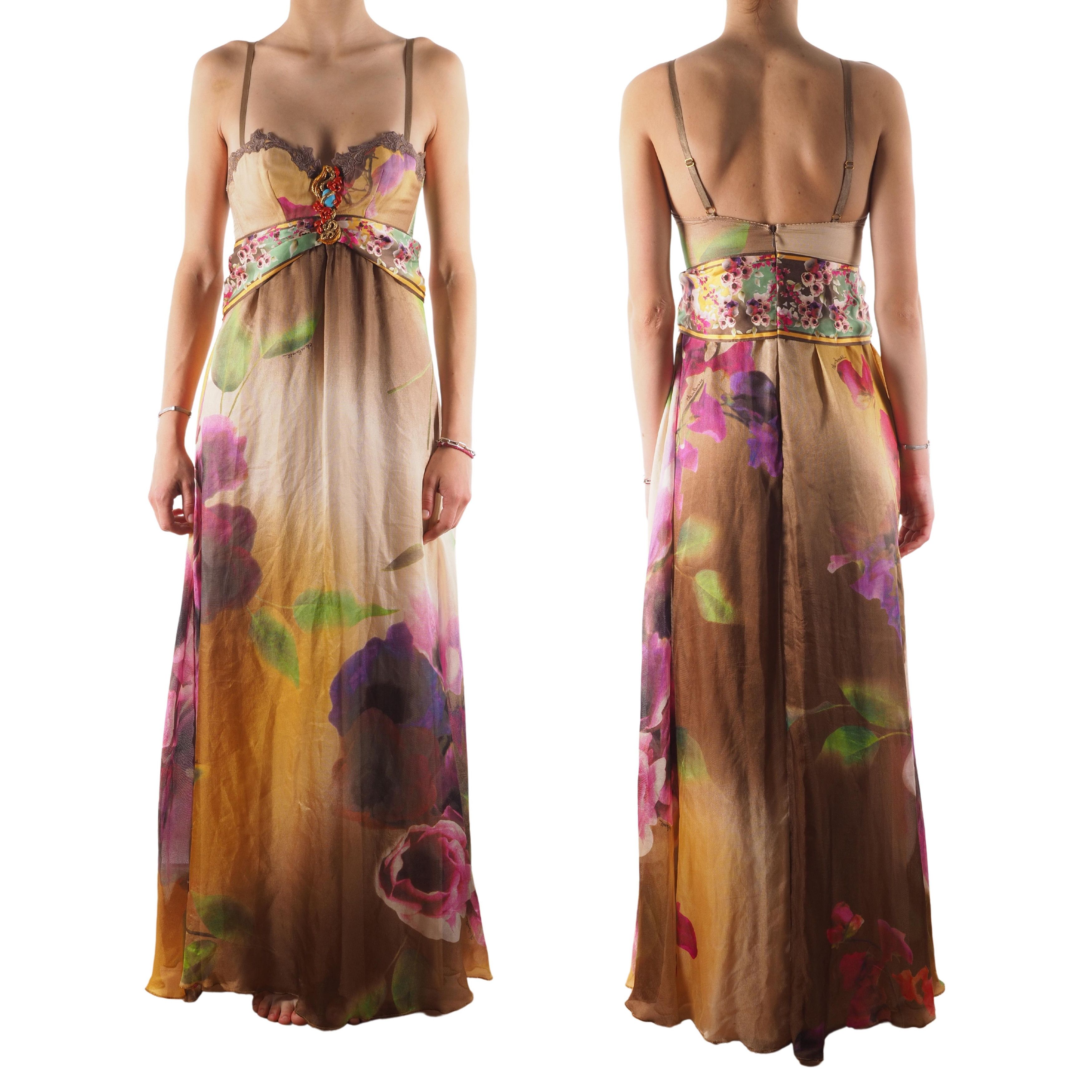 Roberto Cavalli Roberto Cavalli Vintage Silk Floral Maxi Evening Dress Size S / US 4 / IT 40 - 1 Thumbnail