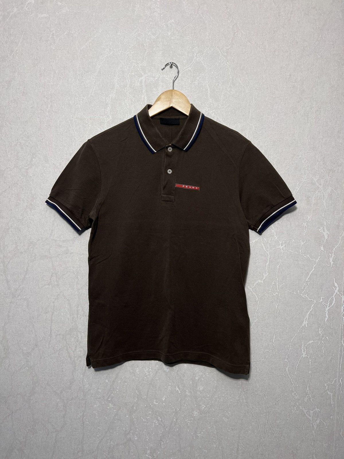 image of Prada Polo Red Tab T Shirt in Brown, Men's (Size Small)