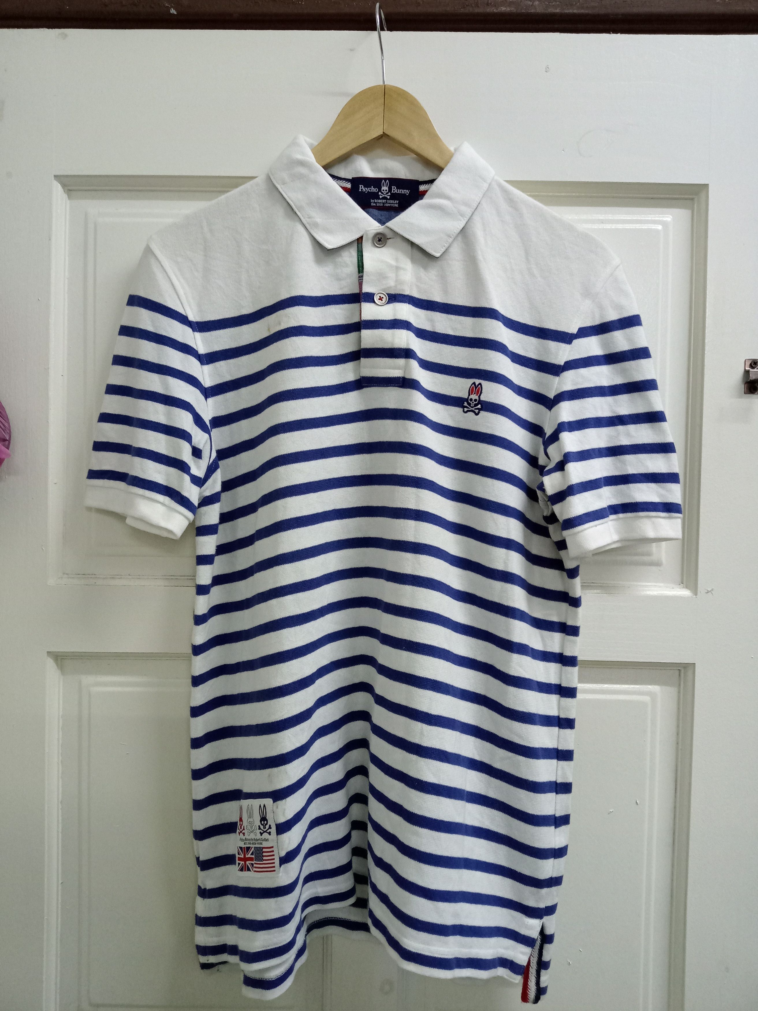 image of Robert Godley Psycho Bunny Polo Shirt in White Blue, Men's (Size Medium)