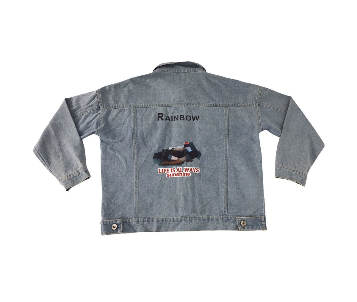 image of Vintage Gorge Rainbow Quotes Denim Jacket Button Up Double Pocket in Indigo, Men's (Size Small)