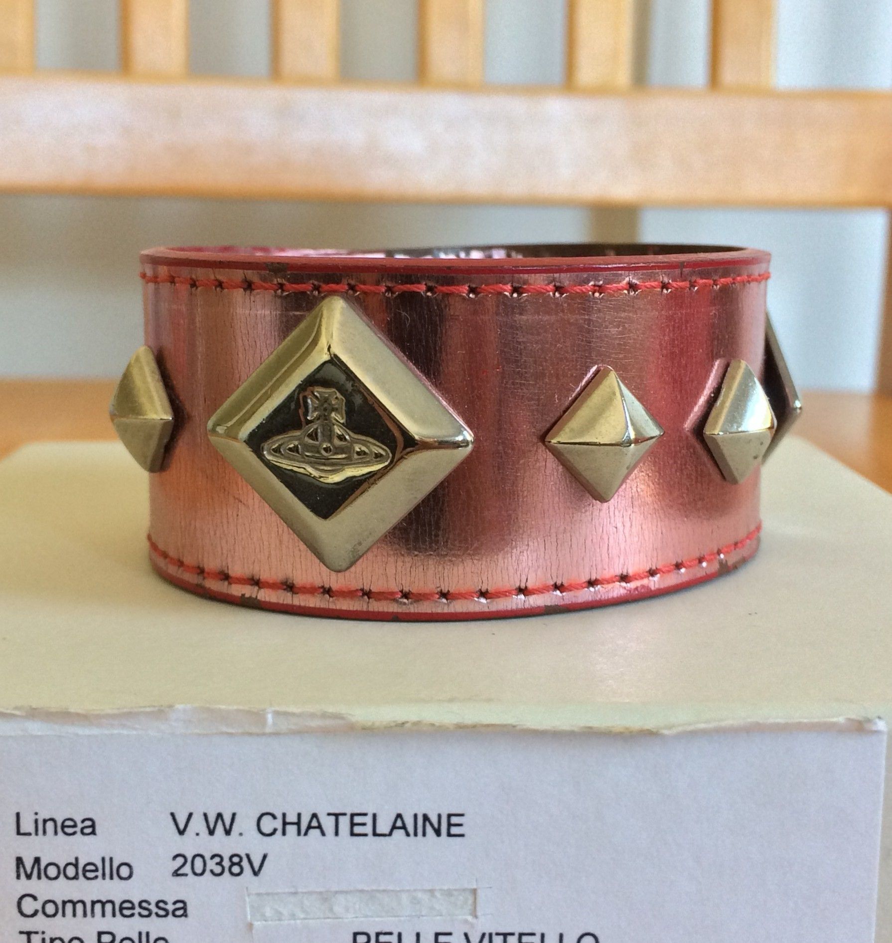 Vivienne Westwood S/S 2003 Vivenne Westwood Studded Pink Leather Orb Bracelet Size ONE SIZE - 1 Thumbnail