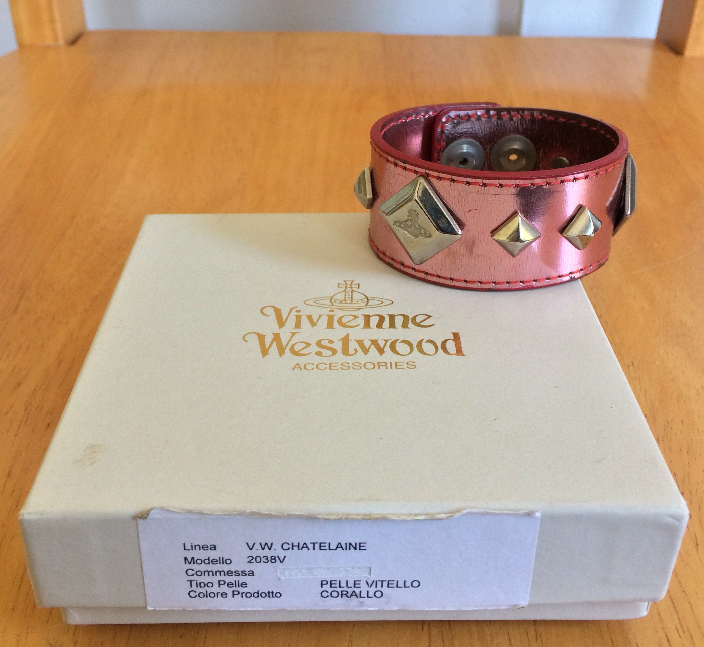 Vivienne Westwood S/S 2003 Vivenne Westwood Studded Pink Leather Orb Bracelet Size ONE SIZE - 6 Thumbnail