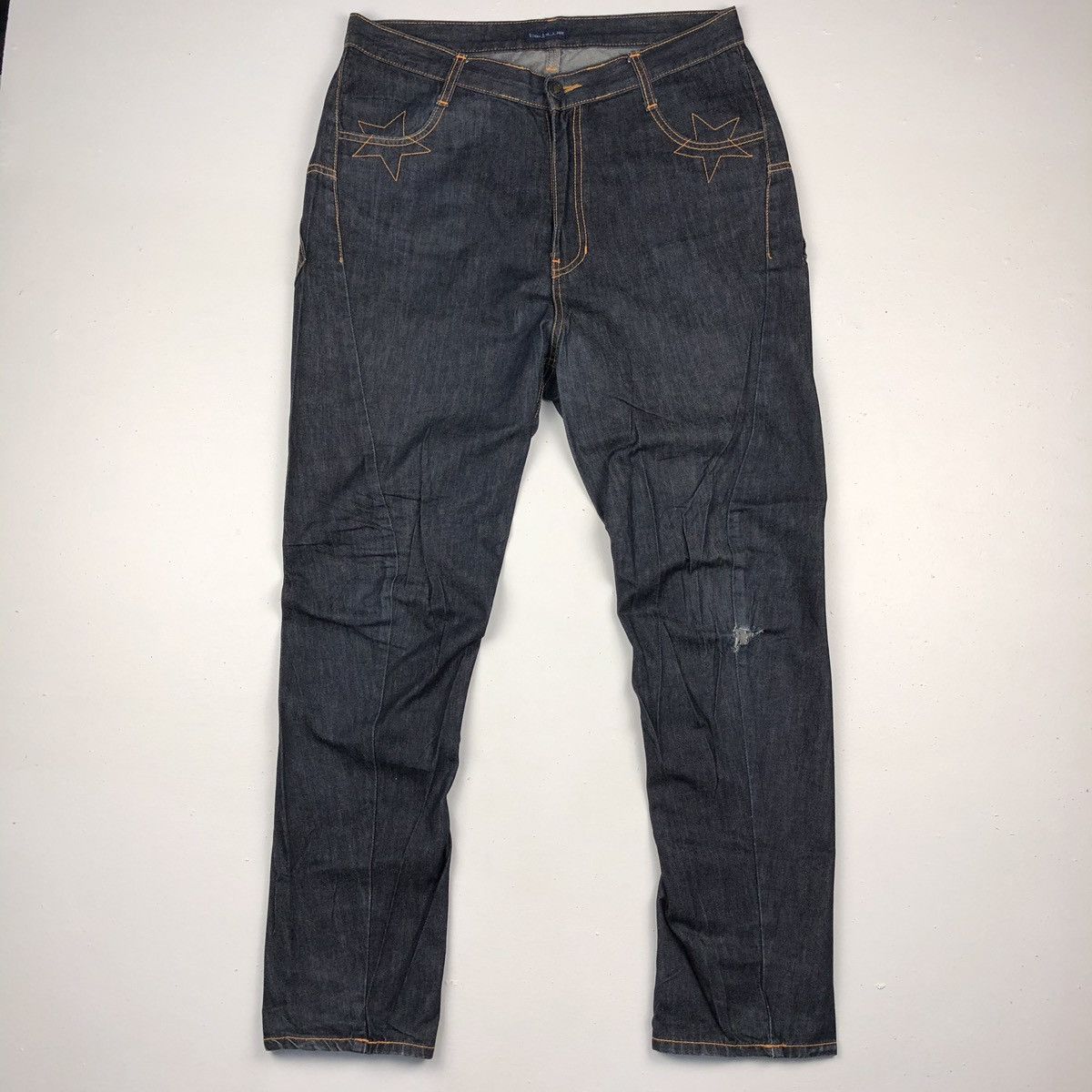 Beauty Beast Bit blue baggy denim bondage jeans patchwork stars Size US 33 - 2 Thumbnail