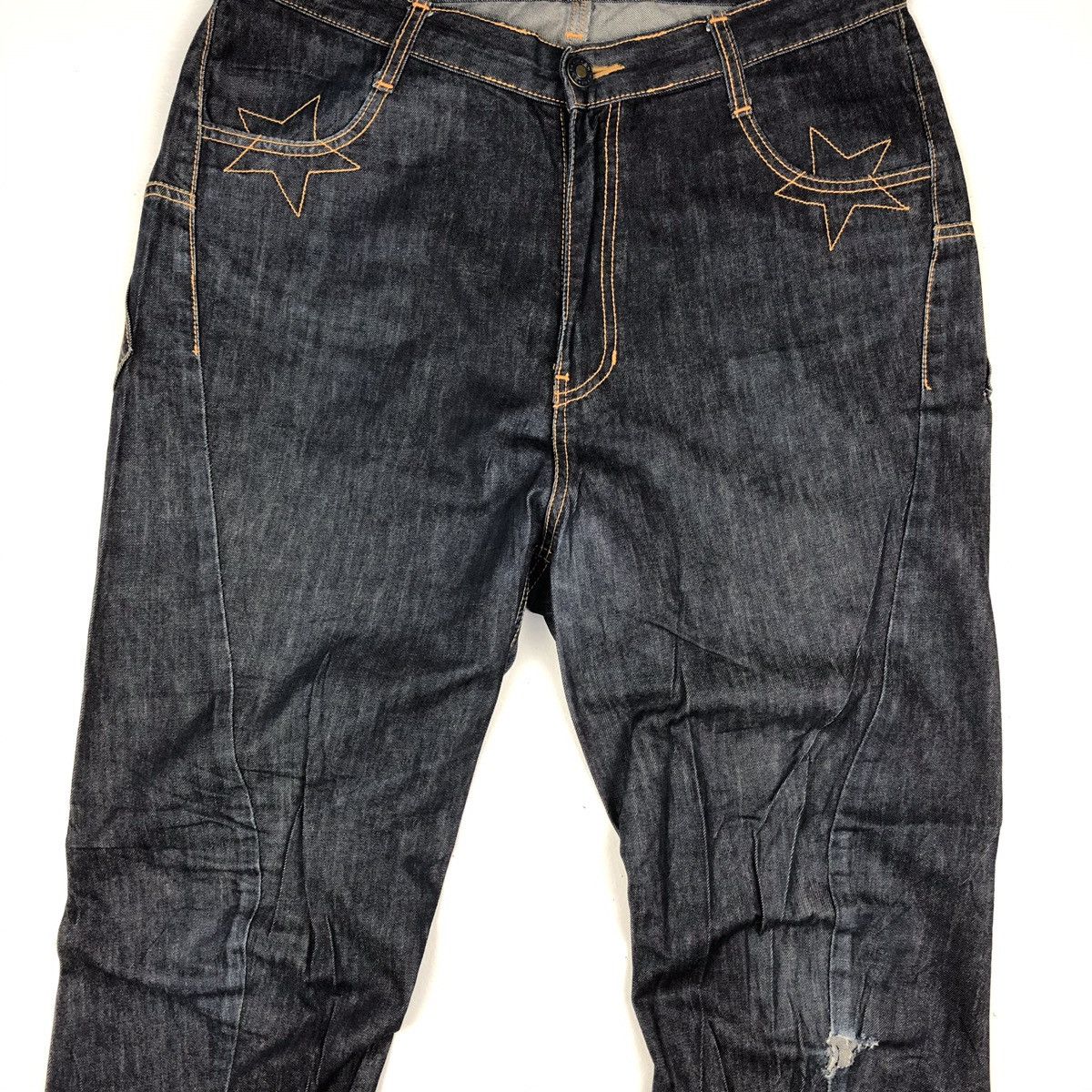 Beauty Beast Bit blue baggy denim bondage jeans patchwork stars Size US 33 - 4 Thumbnail
