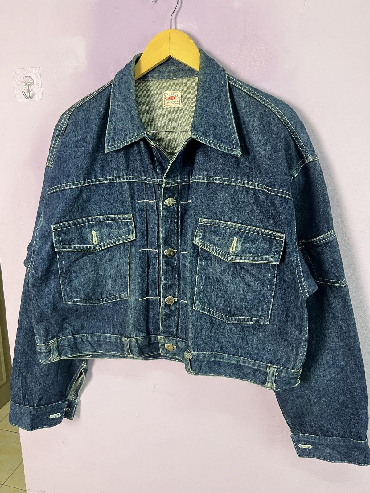 Japanese Brand 🔥Cropped Scheer’s Collection Distressed Denim Jacket Size US L / EU 52-54 / 3 - 6 Thumbnail
