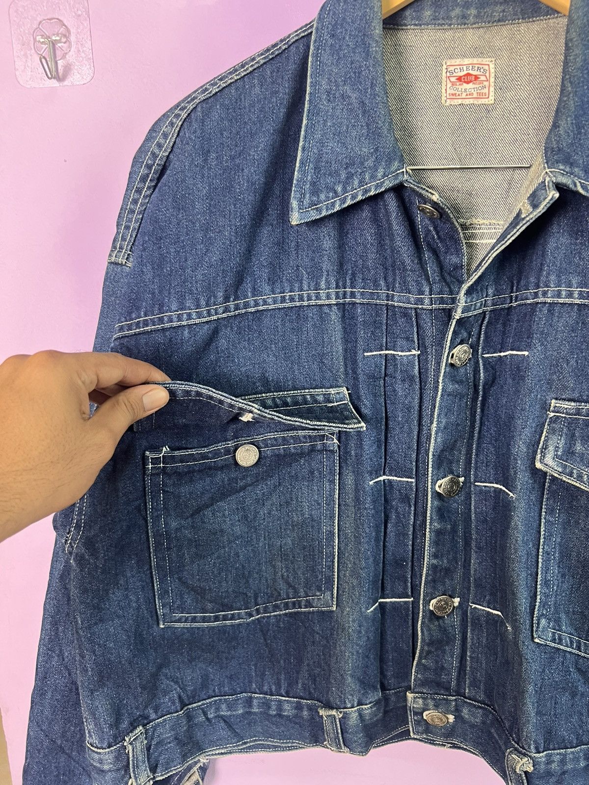 Japanese Brand 🔥Cropped Scheer’s Collection Distressed Denim Jacket Size US L / EU 52-54 / 3 - 8 Thumbnail