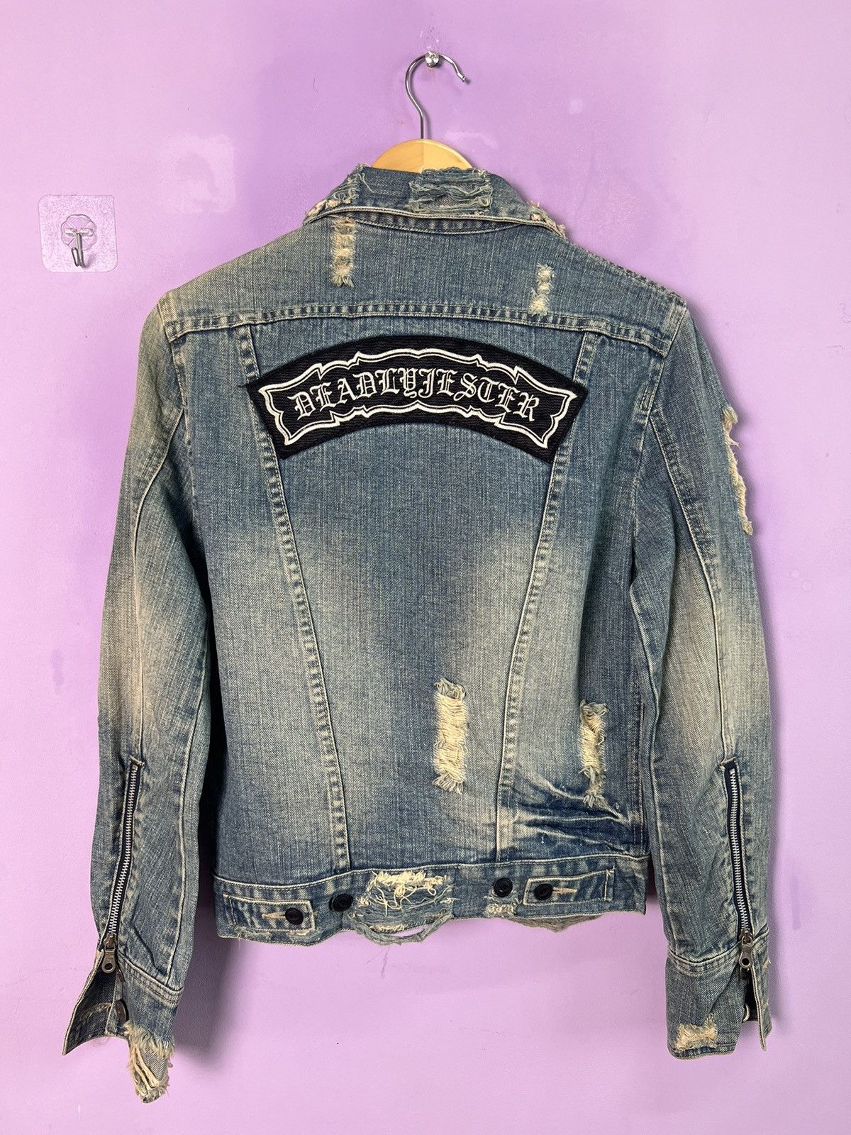 If Six Was Nine 🔥Rare Deadly Jester Distressed Denim Jacket Size US XS / EU 42 / 0 - 16 Thumbnail